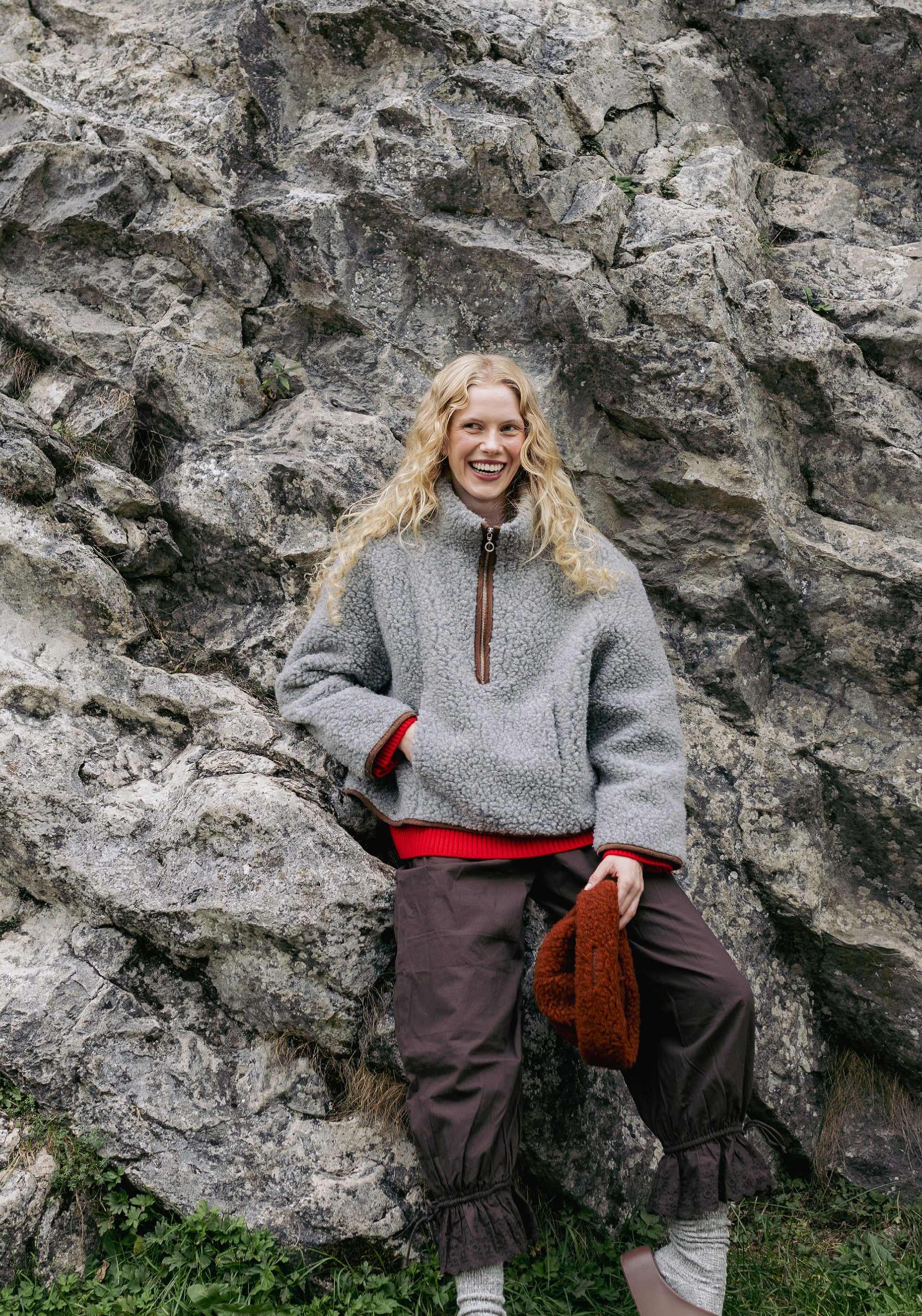 Jachetă fleece din lână merinos - Kangaroo Stone Grey