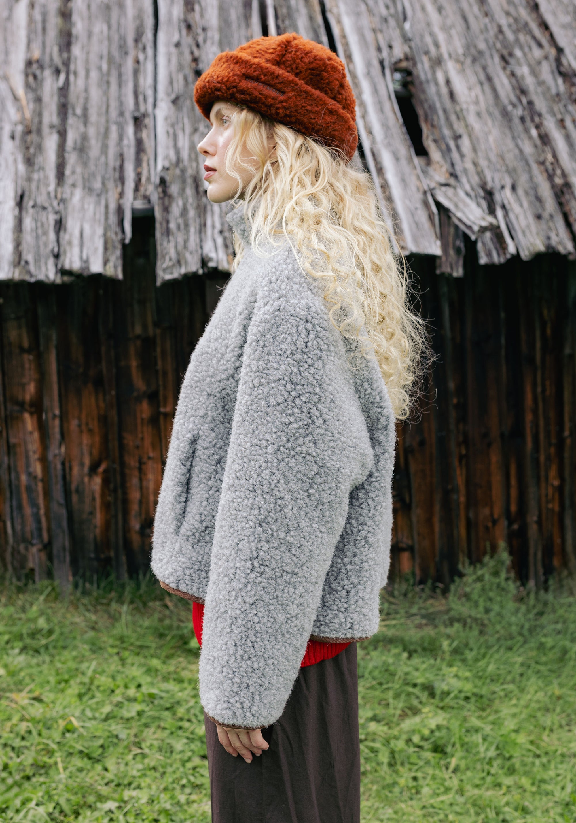 Jachetă fleece din lână merinos - Kangaroo Stone Grey