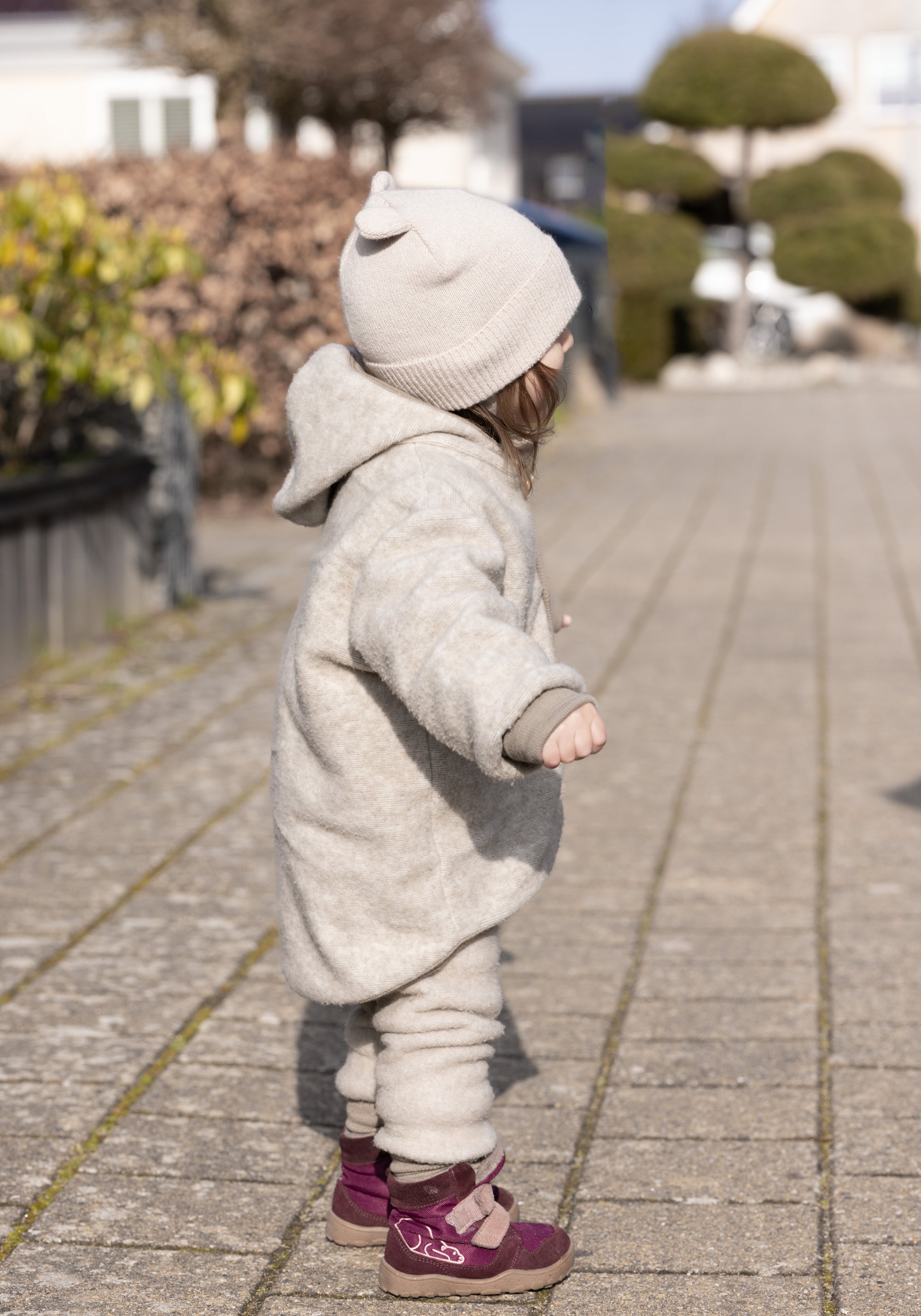 Jachetă fleece din lână merinos și bumbac - Latte macchiato