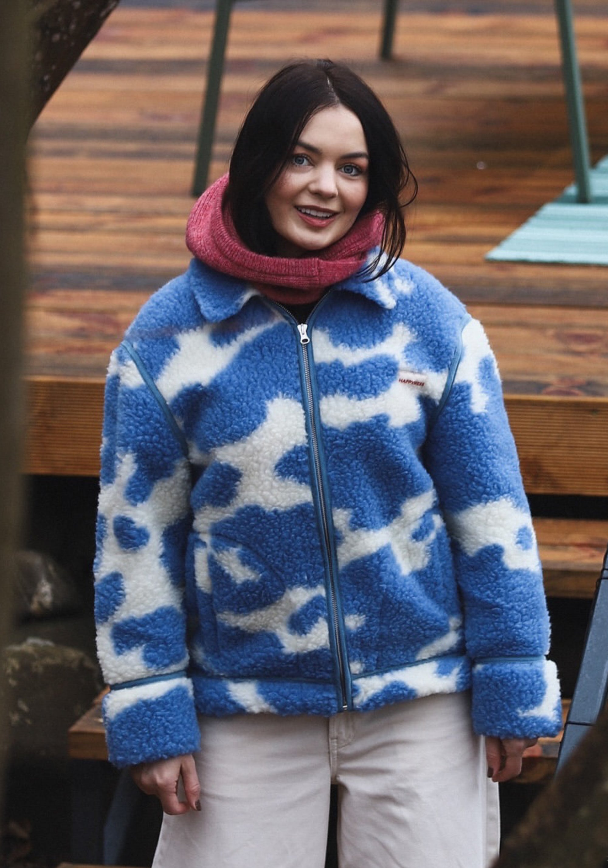 Jachetă fleece din lână merinos - Teddy Blue Cow