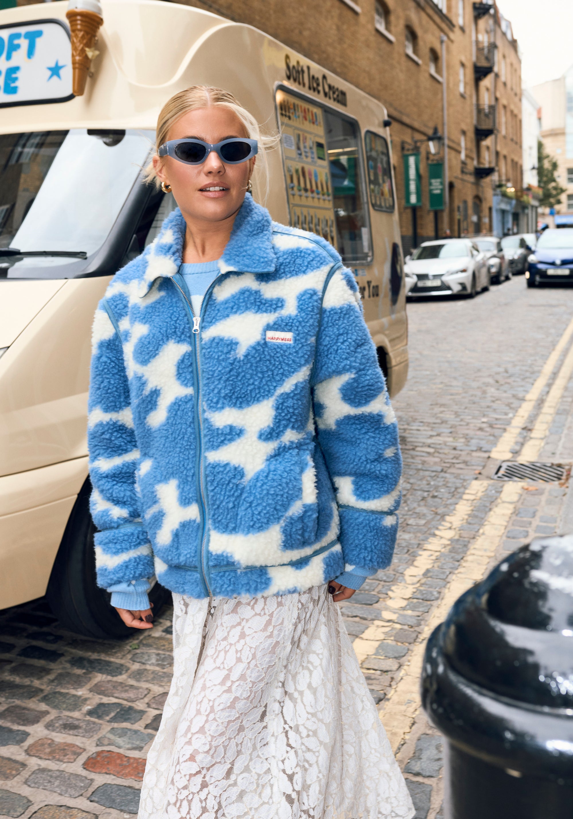 Jachetă fleece din lână merinos - Teddy Blue Cow