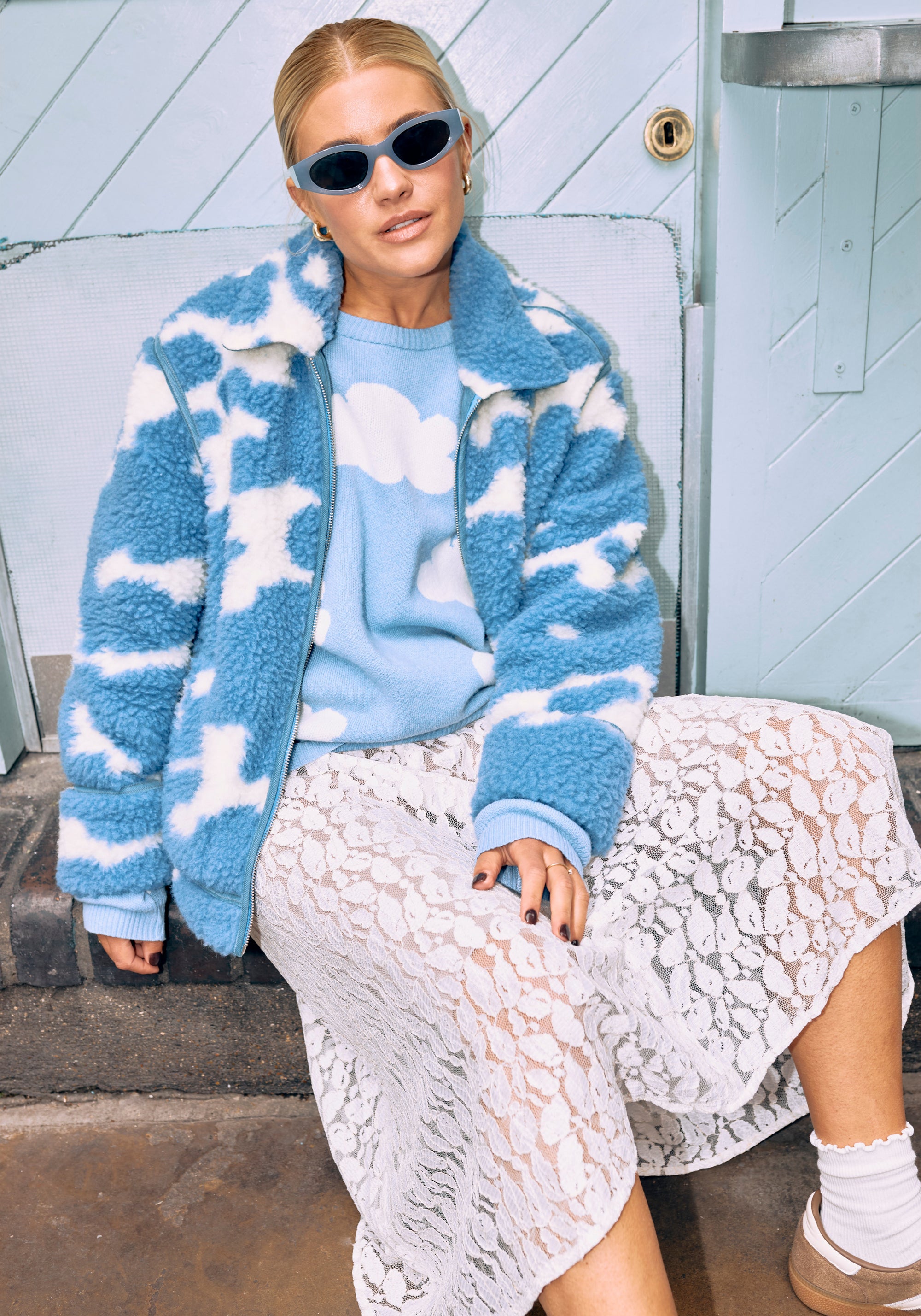 Jachetă fleece din lână merinos - Teddy Blue Cow