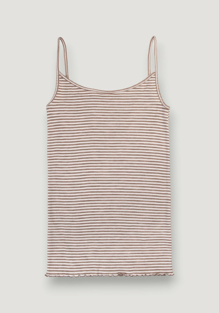 Maiou Chemise din lână merinos și mătase - Stripe Dark Beige