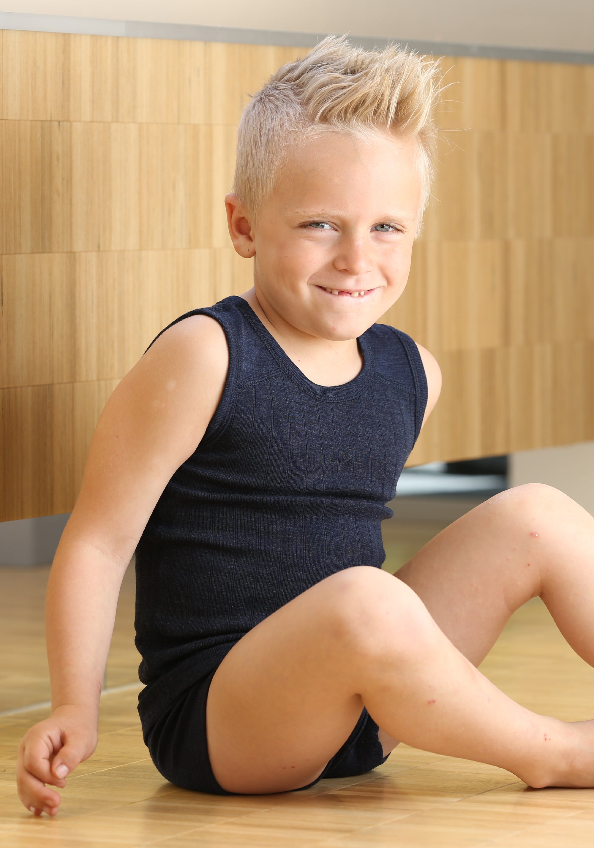 Boxeri băieți din lână merinos și mătase - Basic Marine