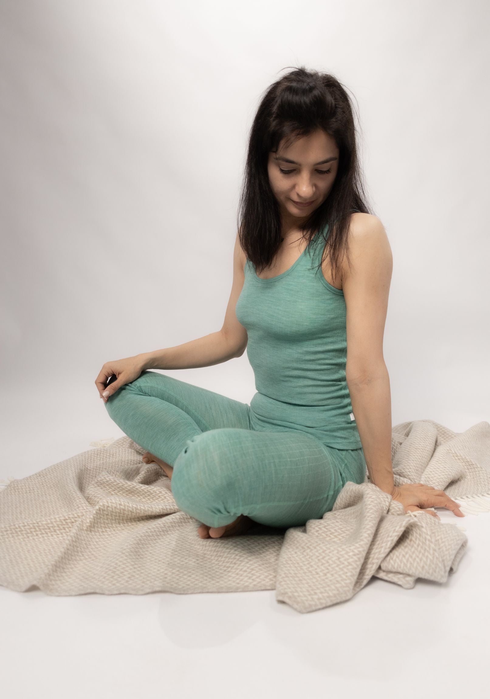 Colanți din lână merinos - Basic Green