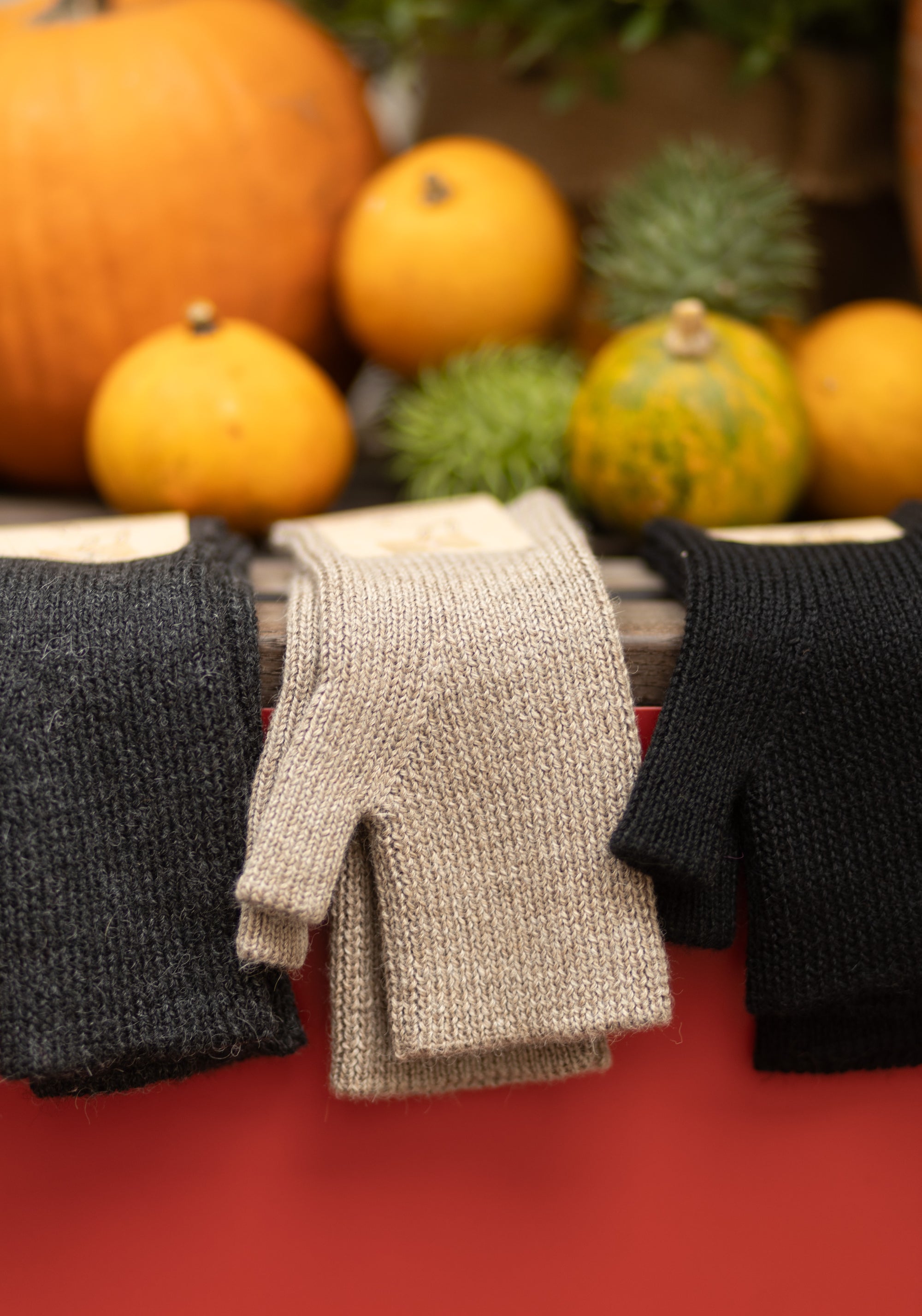 Manșete cu deget femei din baby alpaca - Beige Melange