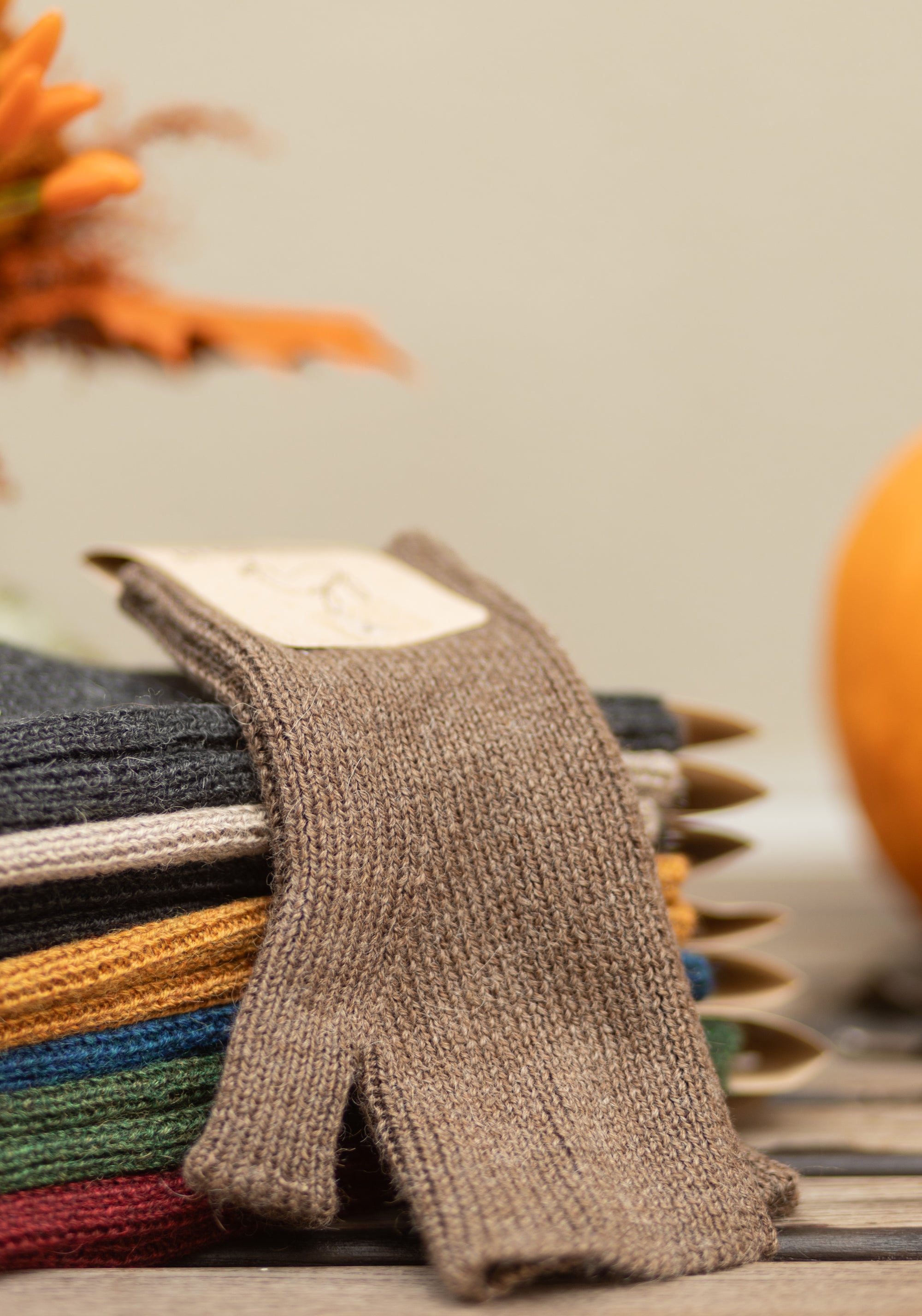 Manșete cu deget femei din baby alpaca - Brown Melange