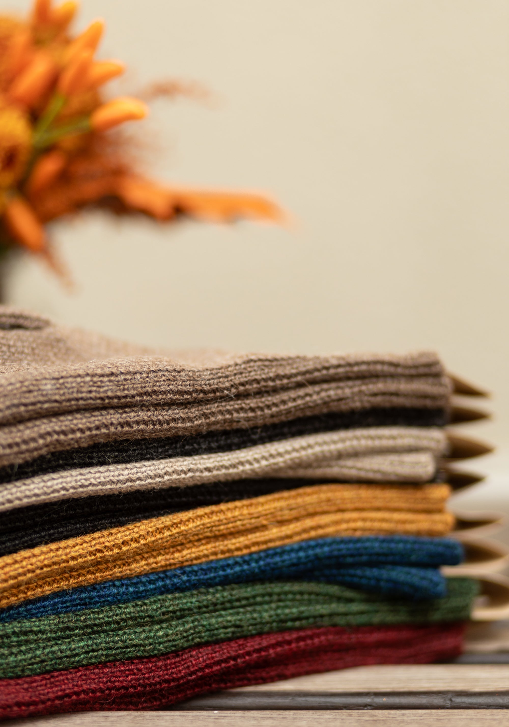 Manșete cu deget femei din baby alpaca - Brown Melange