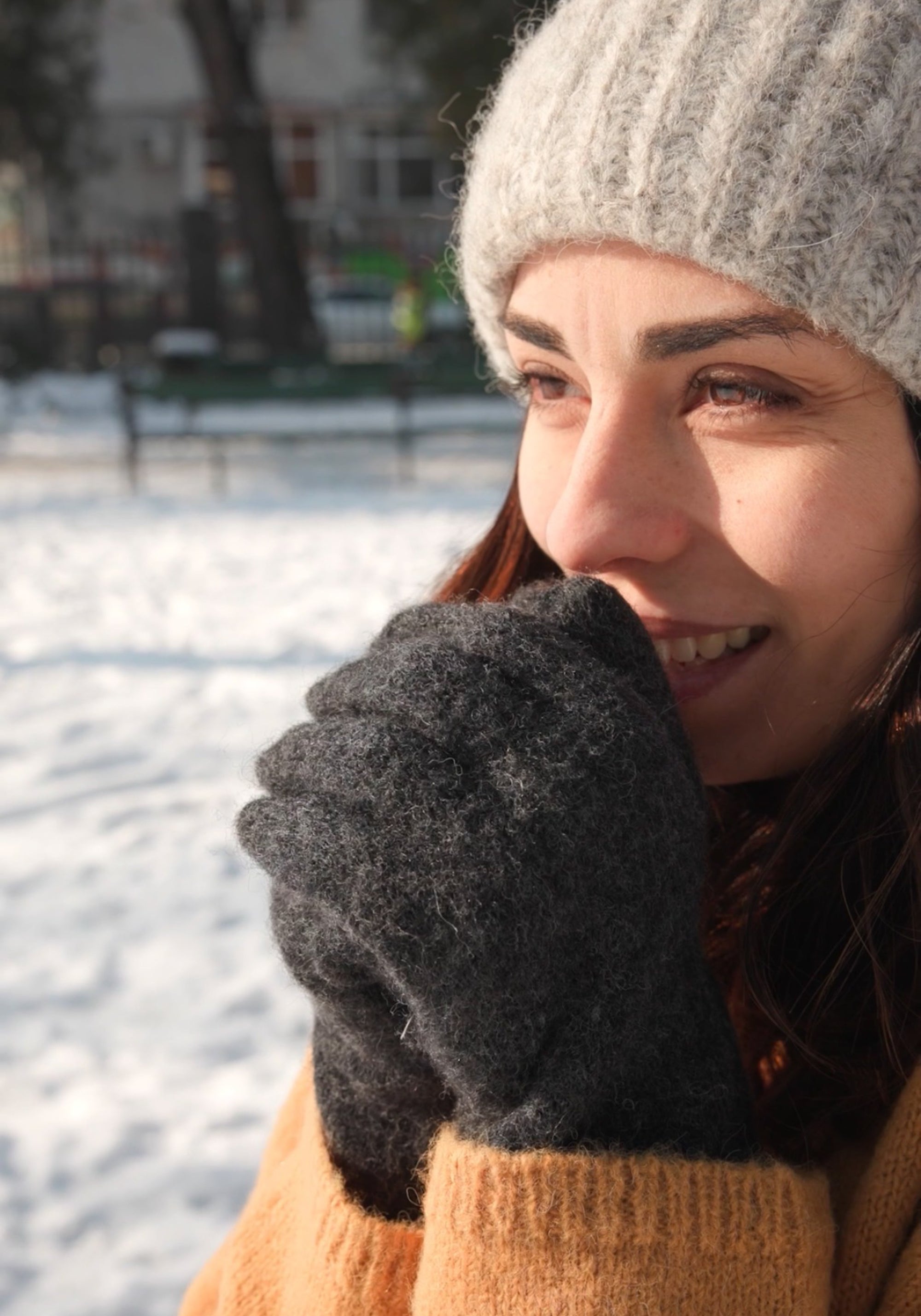 Mănuși adulți din lână fiartă - Anthracite