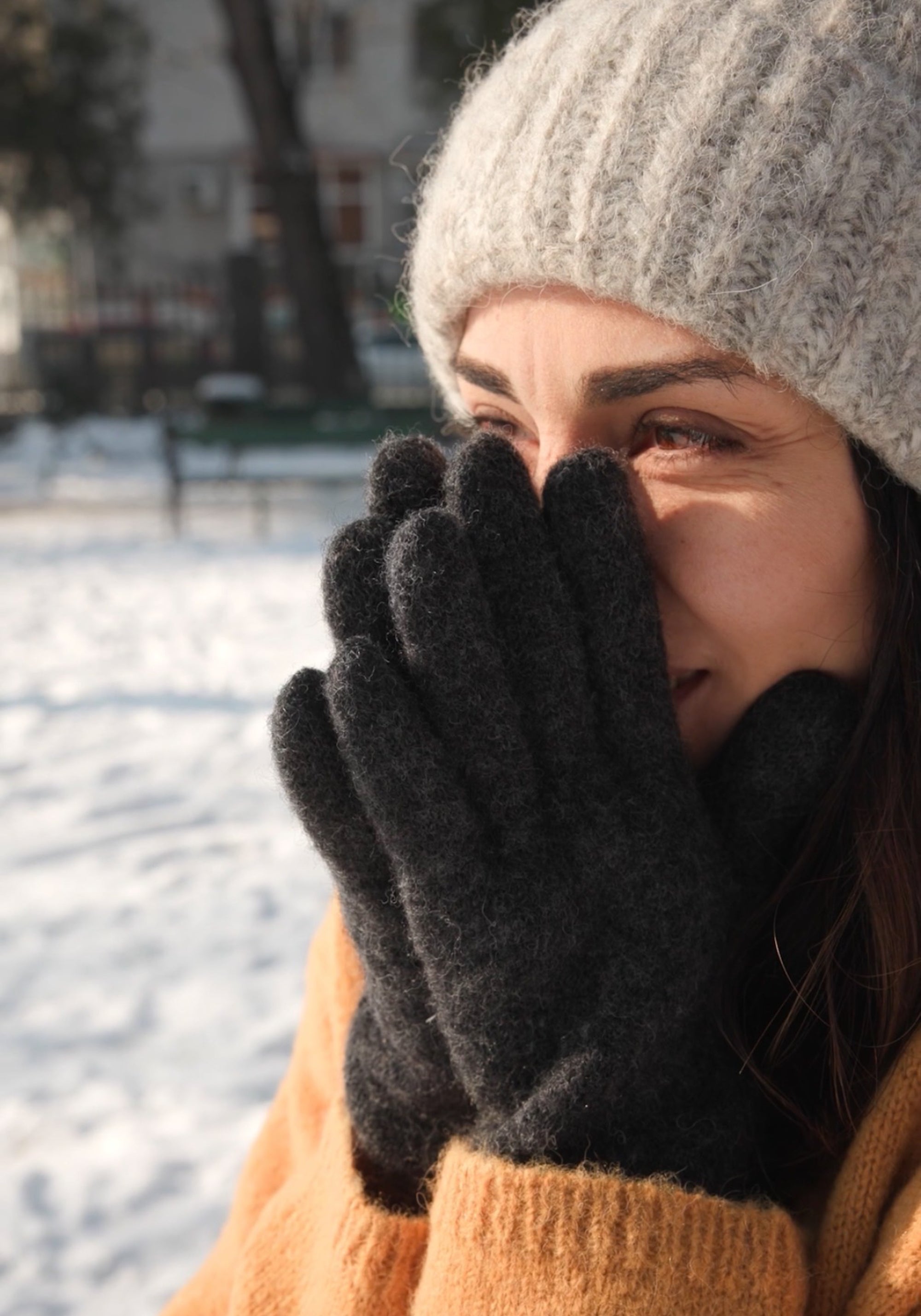 Mănuși adulți din lână fiartă - Anthracite