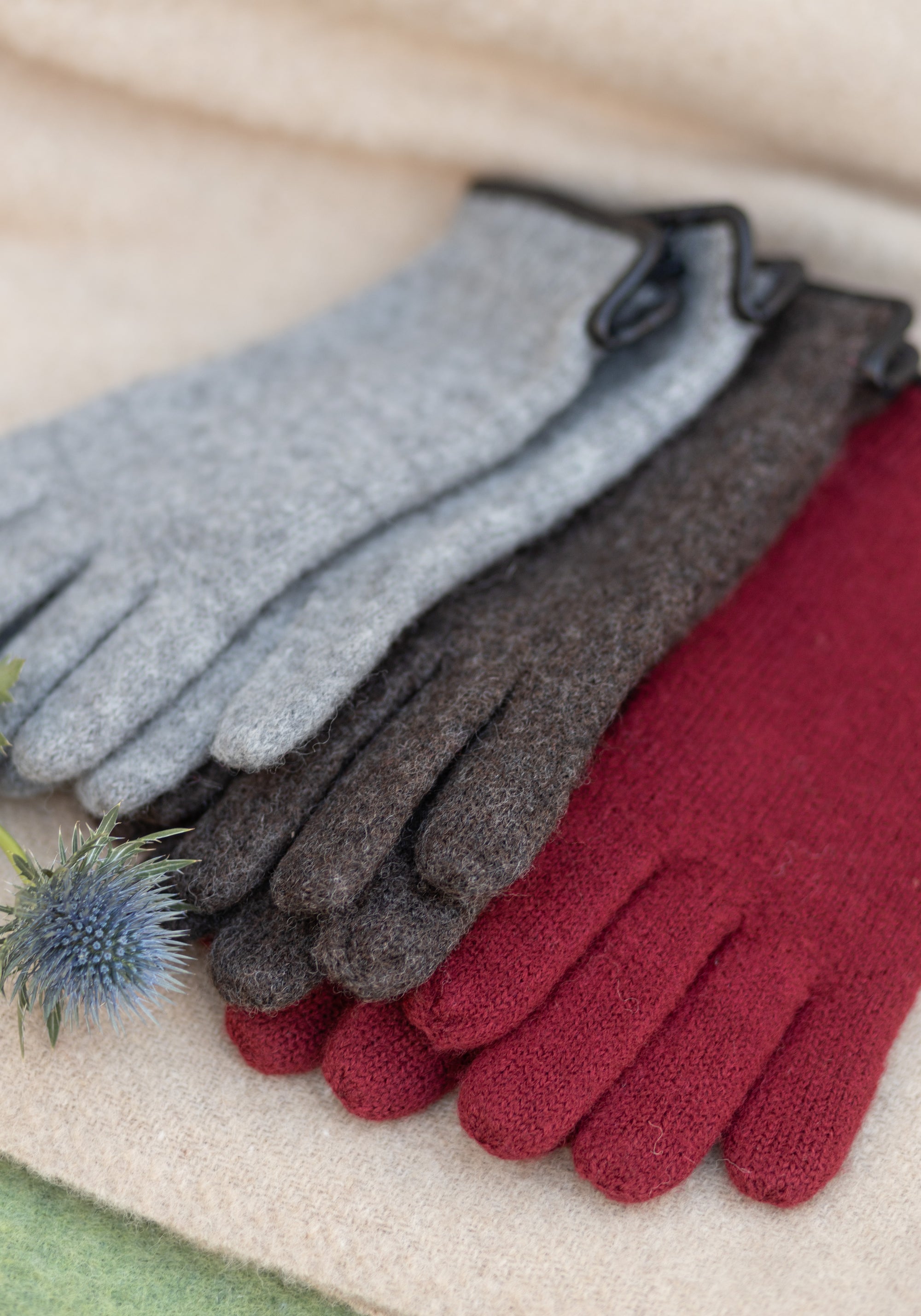 Mănuși adulți din lână fiartă - Grey Melange