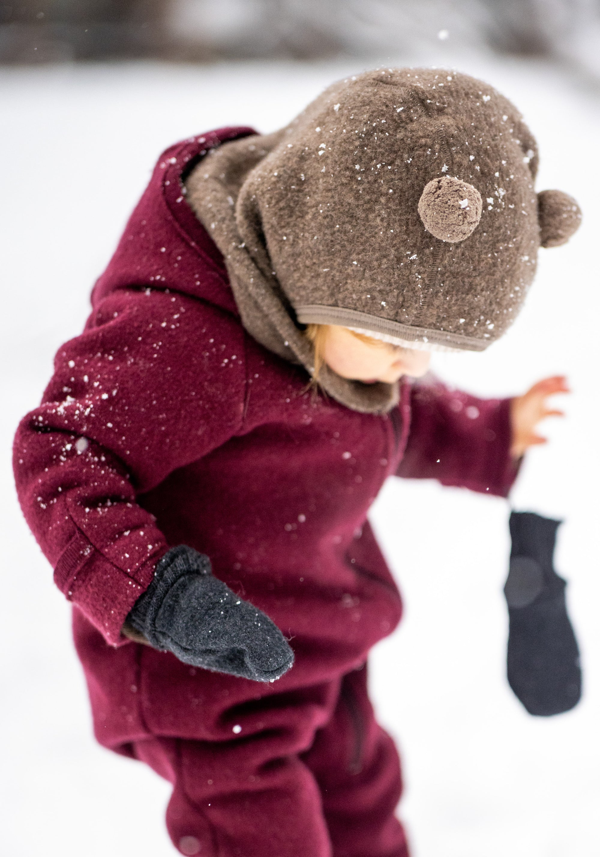 Cagulă fleece din lână merinos - Walnut