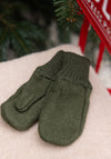 Mănuși din lână merinos fiartă - Olive