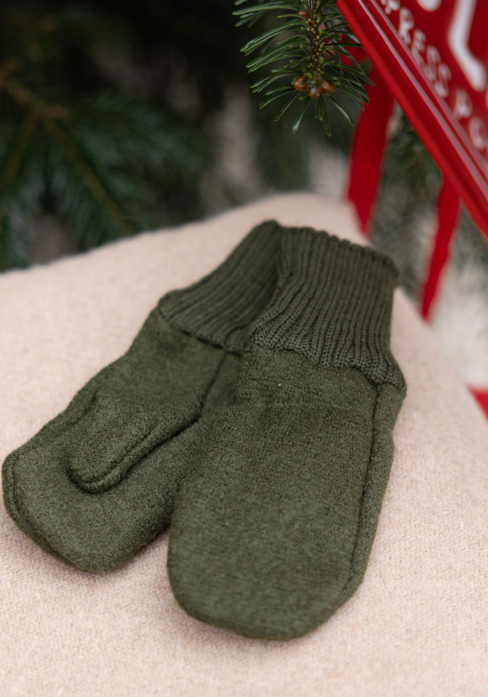 Mănuși din lână merinos fiartă - Olive