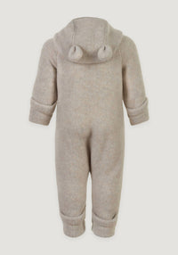 Overall fleece cu glugă, mănuși și botoși din lână merinos - Teddy Bear Melange Offwhite Mikk-line HipHip.ro