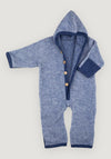 Overall fleece cu mănuși și botoși din lână merinos și bumbac - Blue Cosilana HipHip.ro