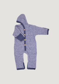 Overall fleece cu mănuși și botoși din lână merinos și bumbac - Blue Cosilana HipHip.ro