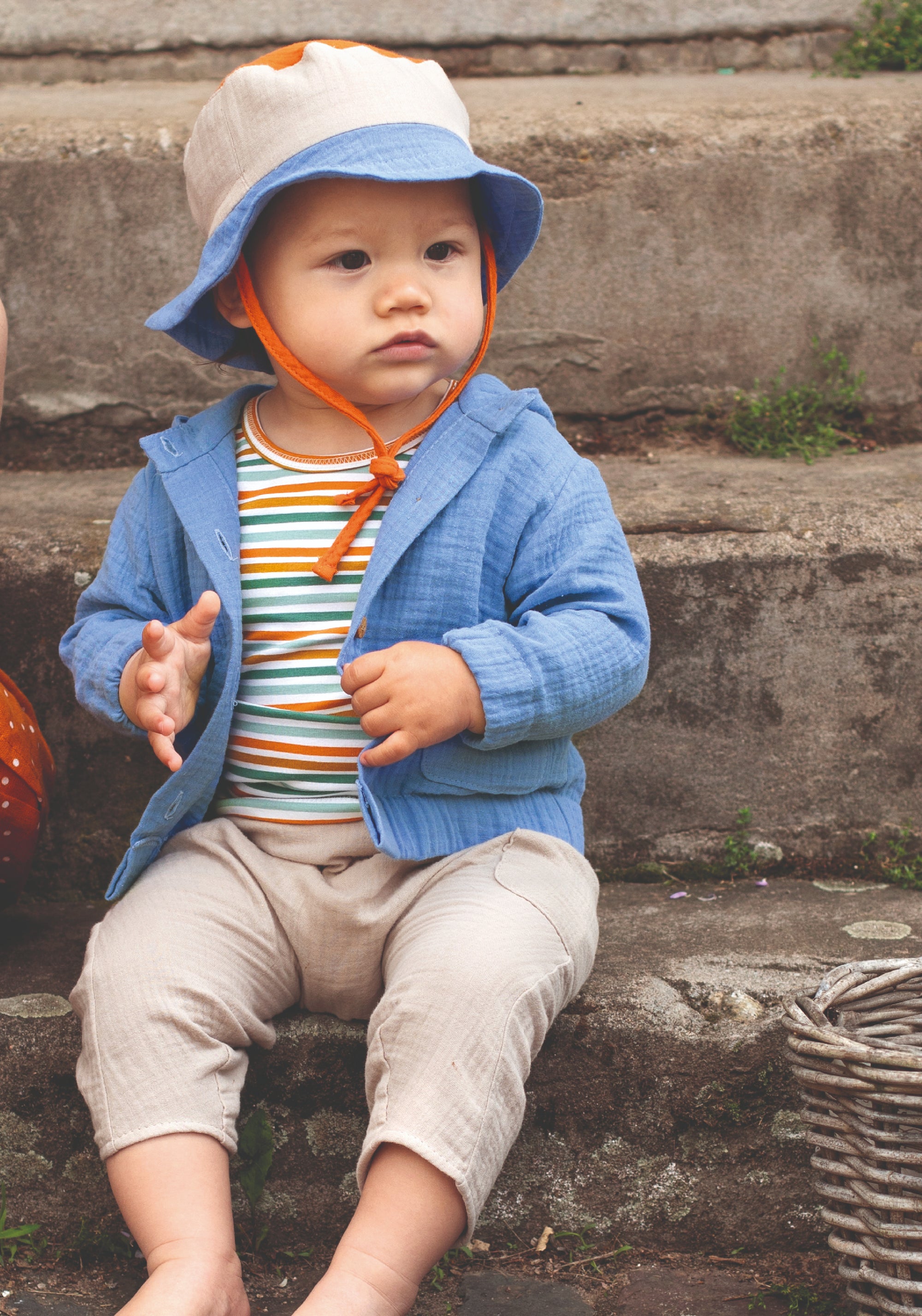 Pălărie bucket muselină dublă din bumbac - Bluebell