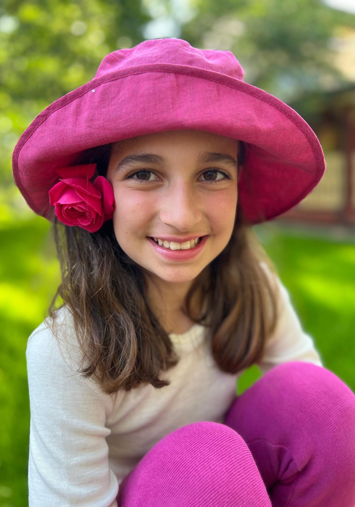 Pălărie din in - Magenta