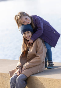 Palton din lână merinos fiartă - Aubergine