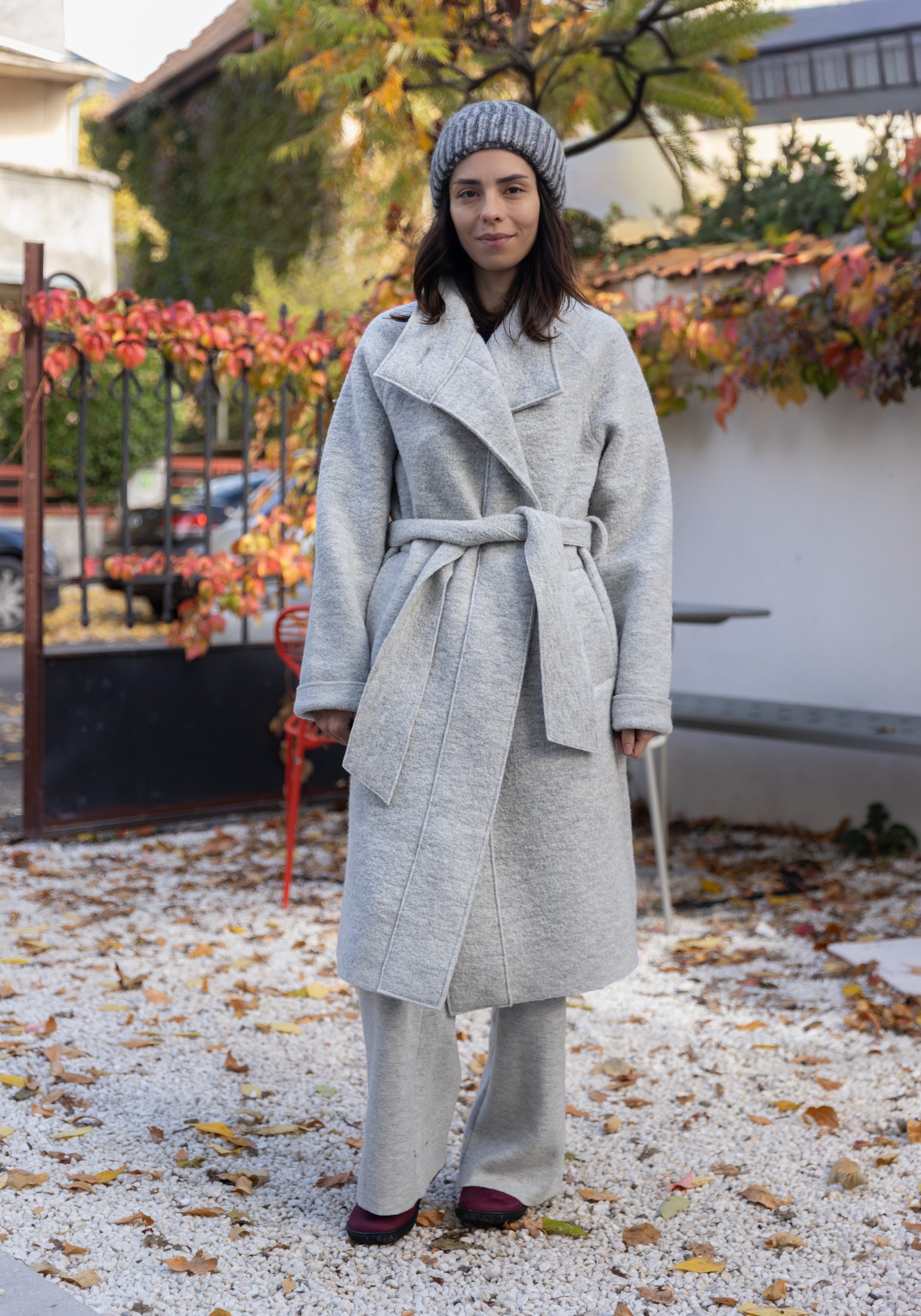 Palton femei din lână fiartă - Daria Button Light Grey