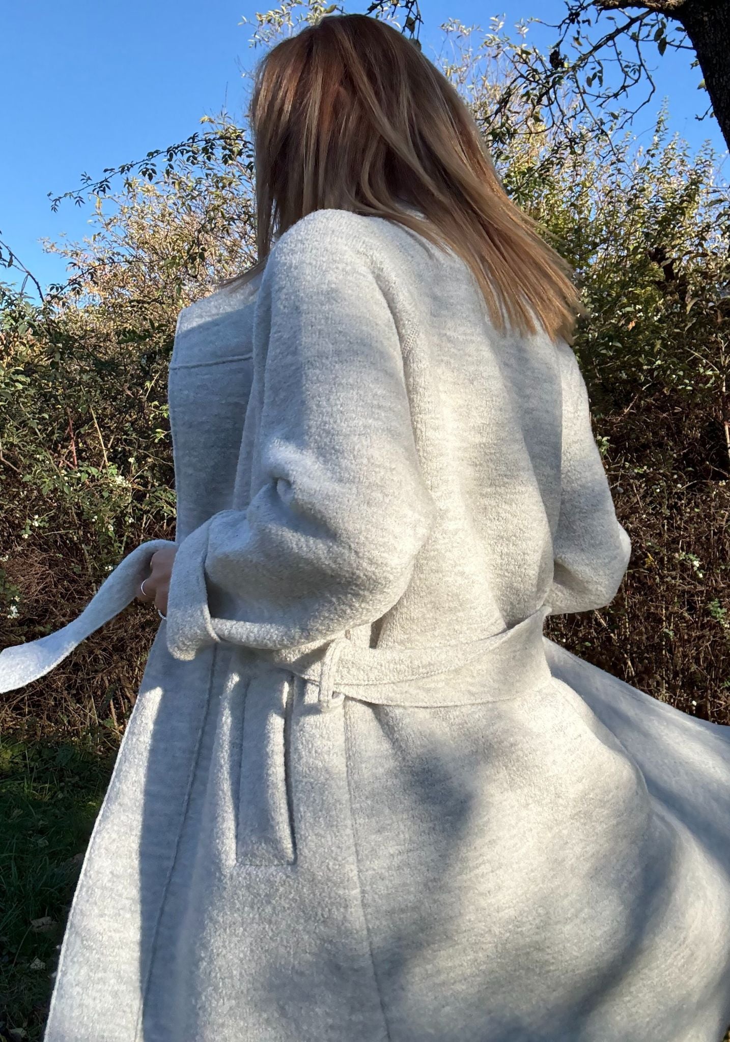 Palton femei din lână fiartă - Daria Button Light Grey