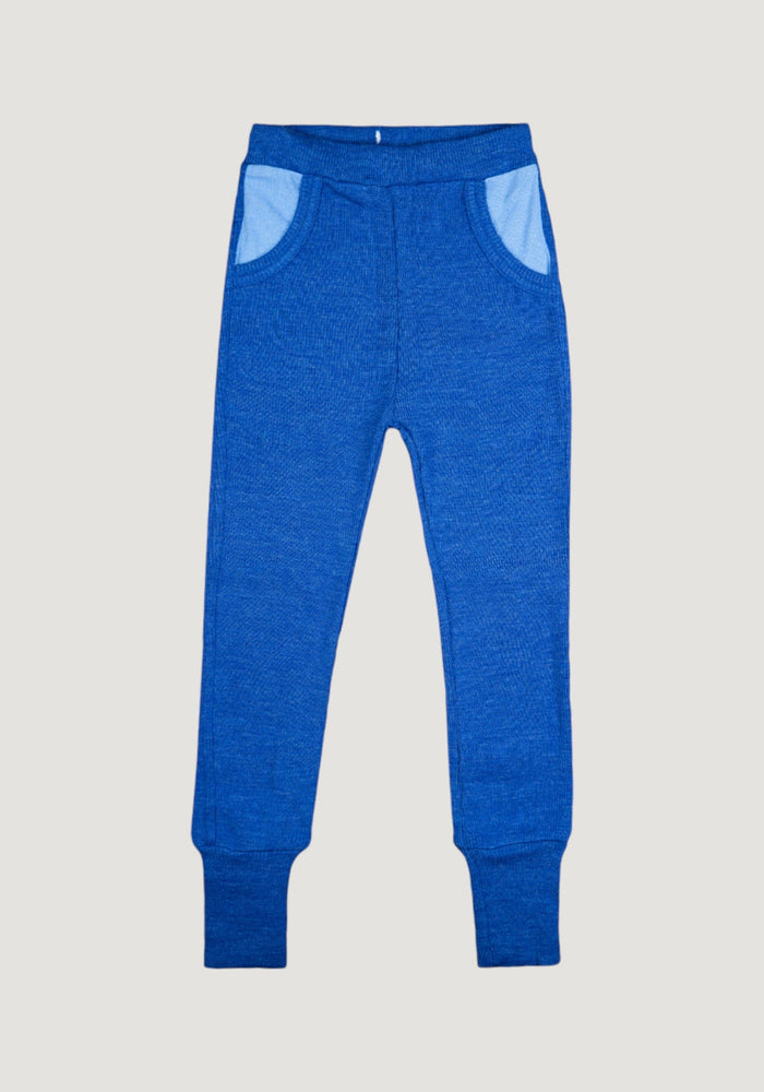 Pantaloni baggy din lână merinos - Joggers Classic Blue ManyMonths HipHip.ro