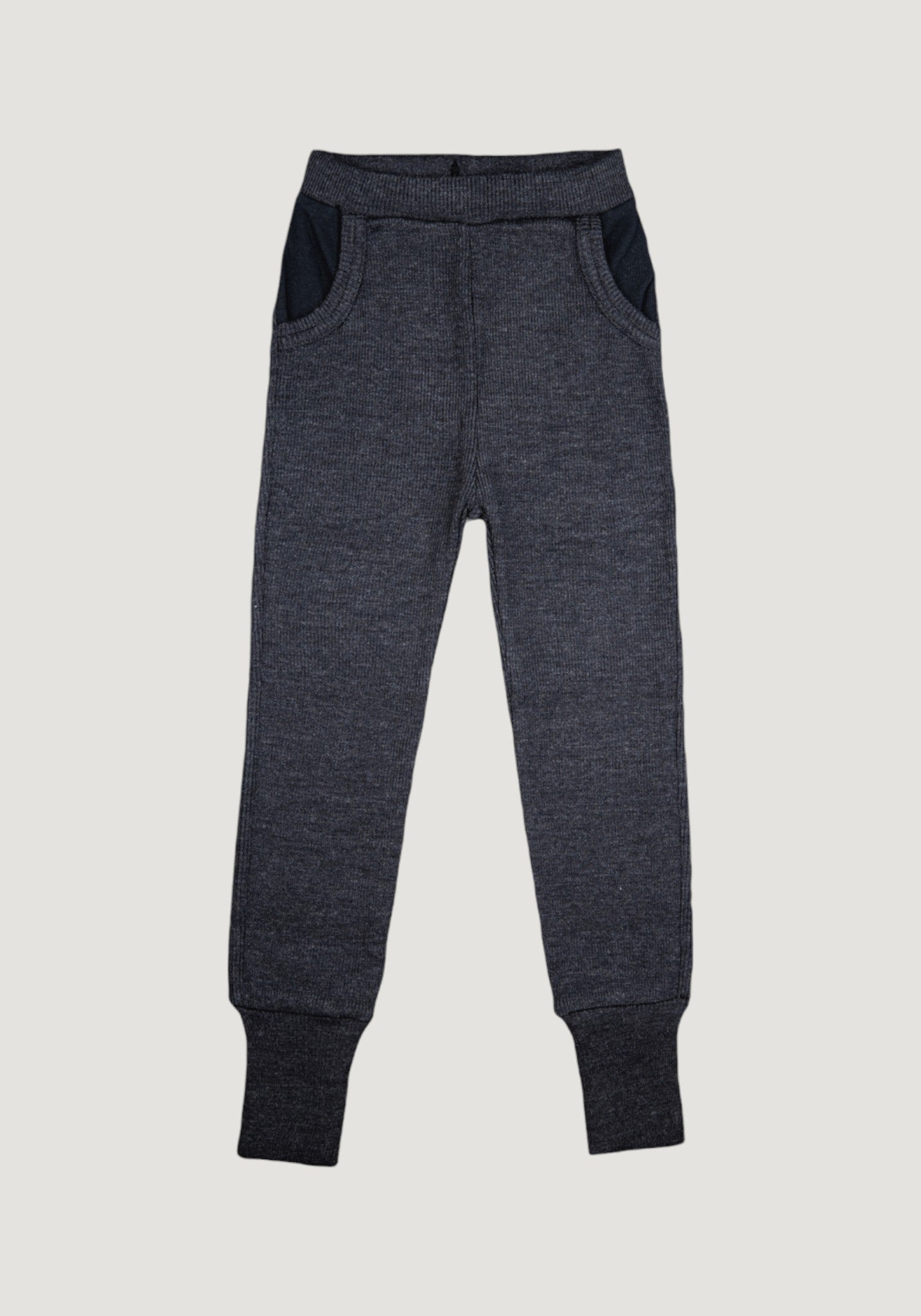 Pantaloni baggy din lână merinos - Joggers Foggy Black ManyMonths HipHip.ro