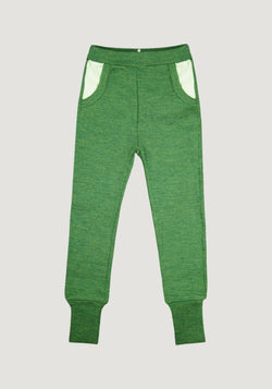 Pantaloni baggy din lână merinos - Joggers Forest Floor Green ManyMonths HipHip.ro