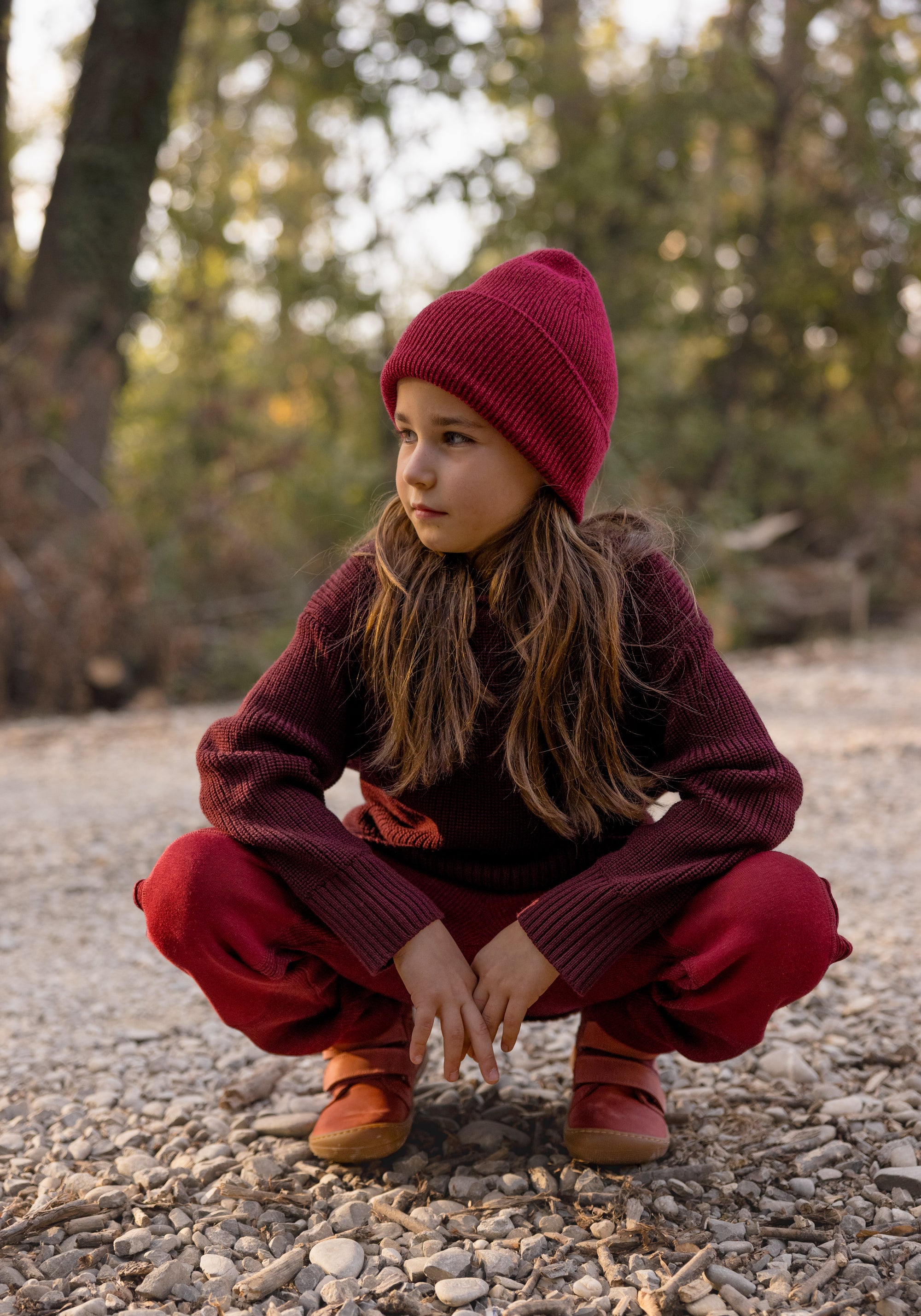 Pantaloni baggy din lână merinos - Joggers Wild Pomegranate