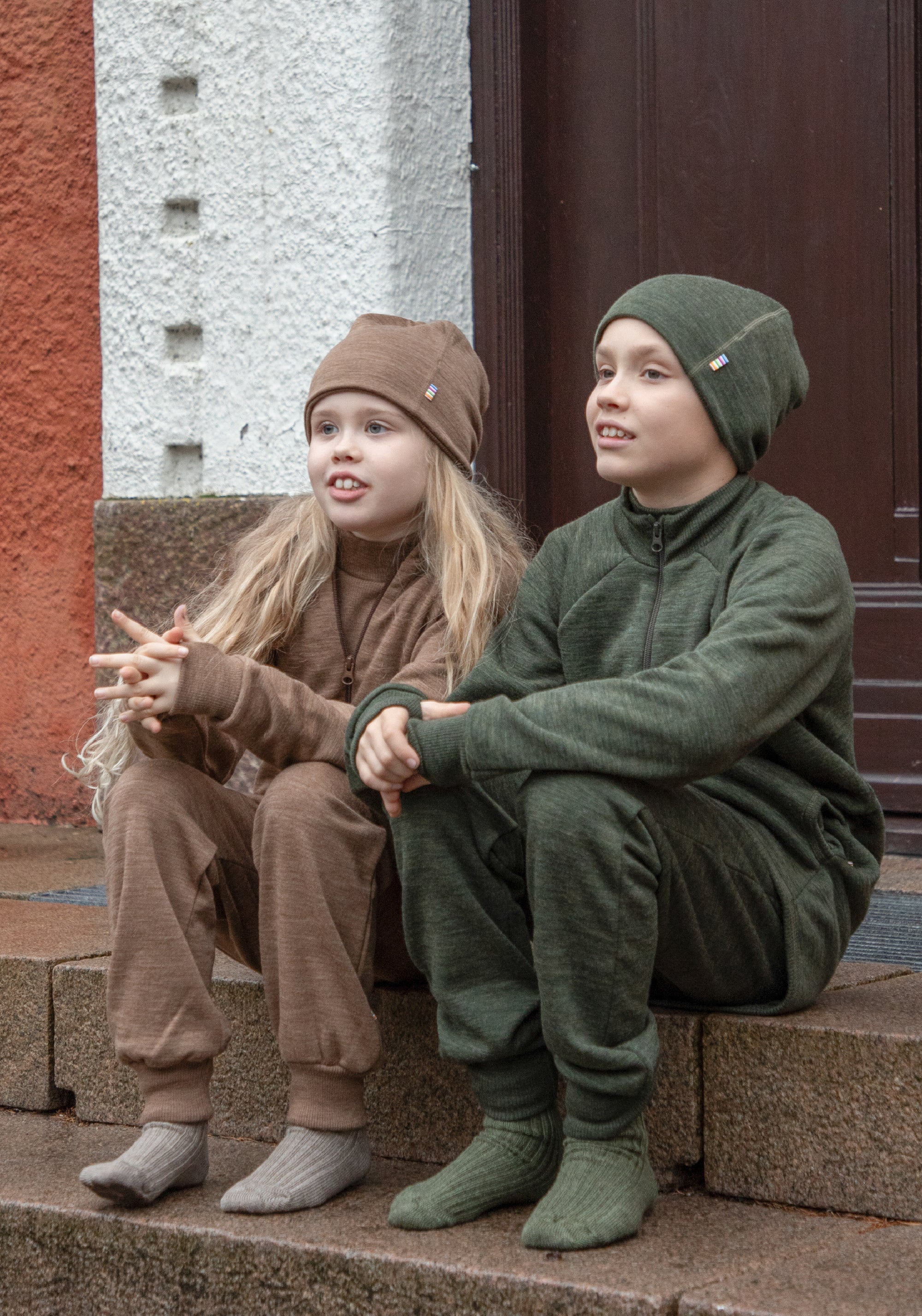 Pantaloni brushed din lână merinos - Moss Green