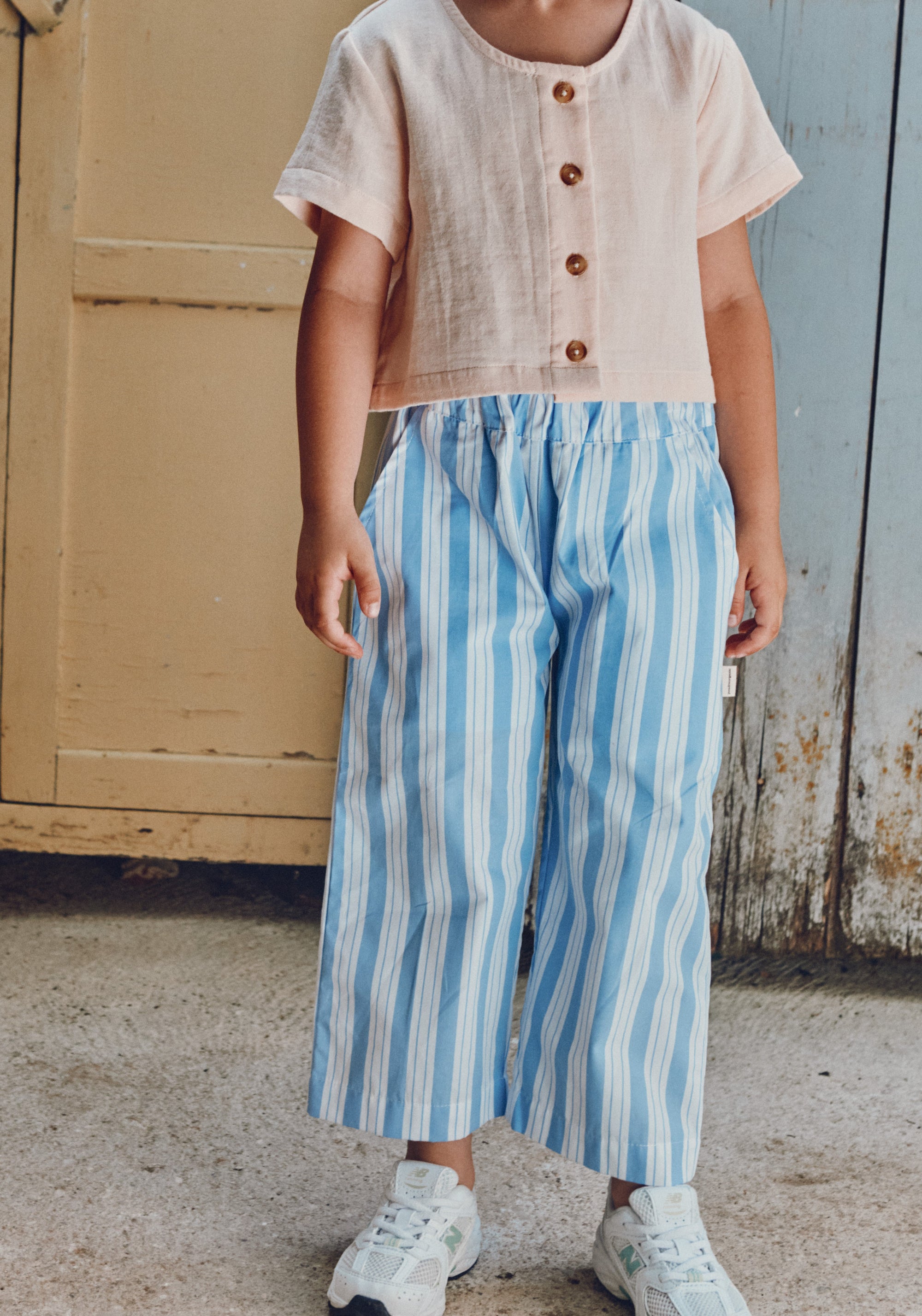 Pantaloni din bumbac - Coing Wide Blue/White Stripes
