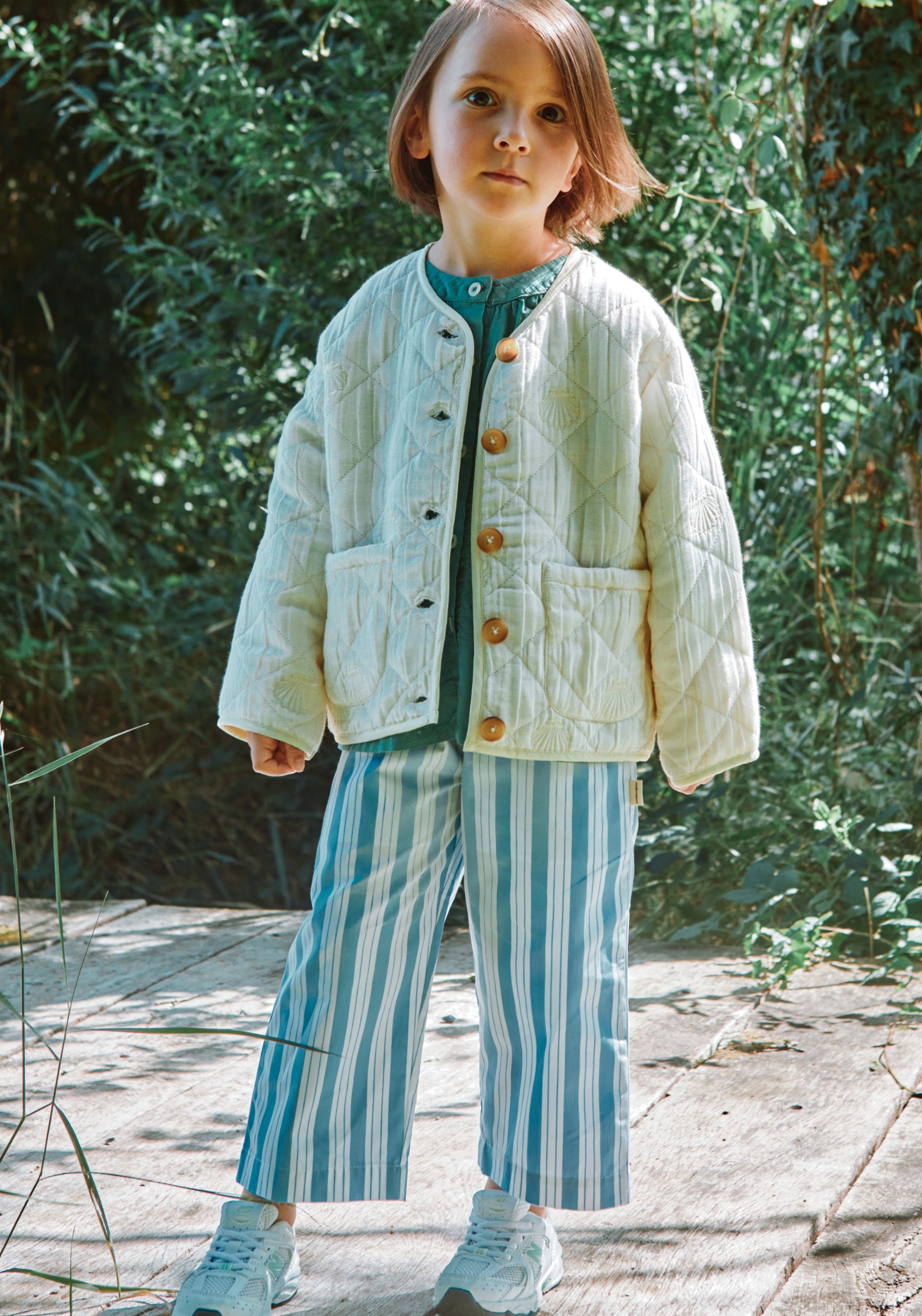 Pantaloni din bumbac - Coing Wide Blue/White Stripes