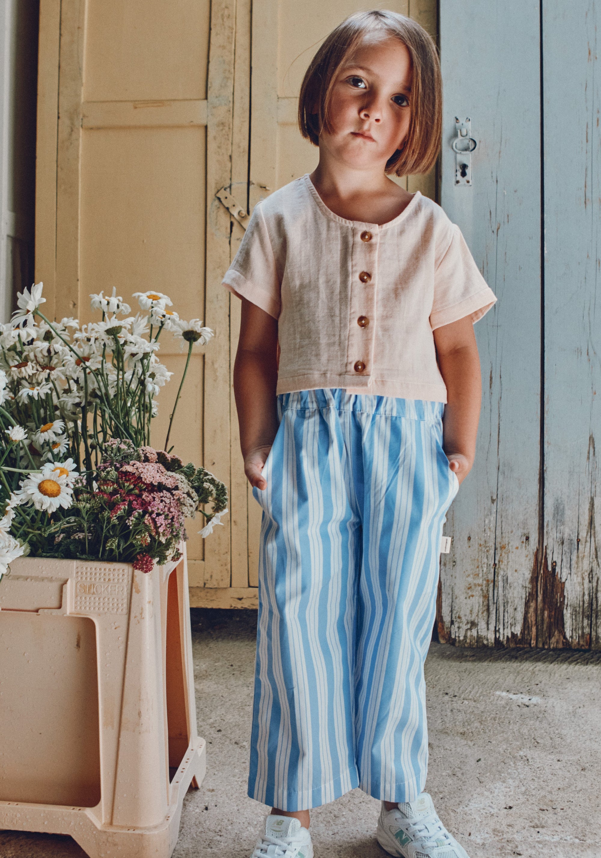 Pantaloni din bumbac - Coing Wide Blue/White Stripes