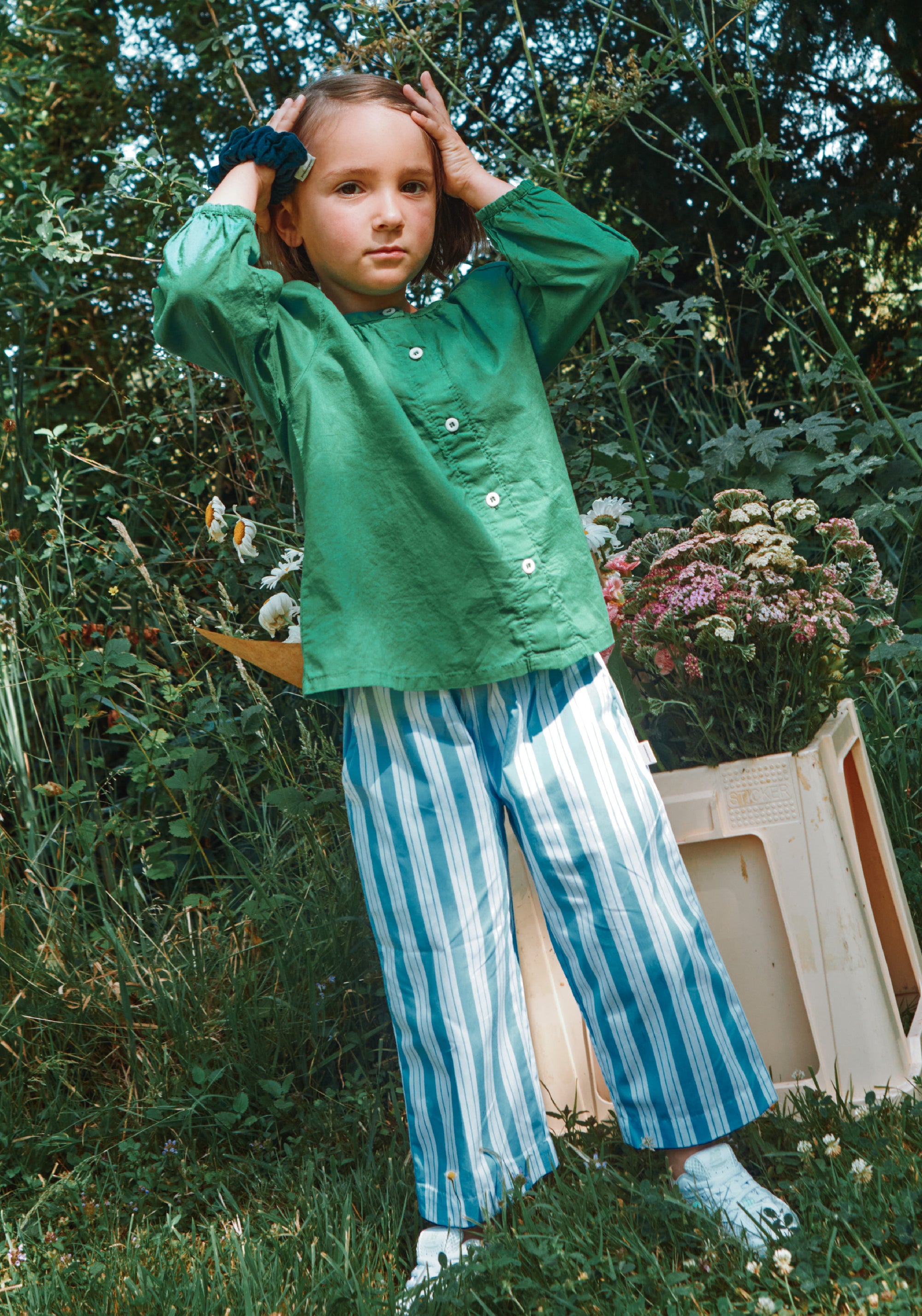 Pantaloni din bumbac - Coing Wide Blue/White Stripes