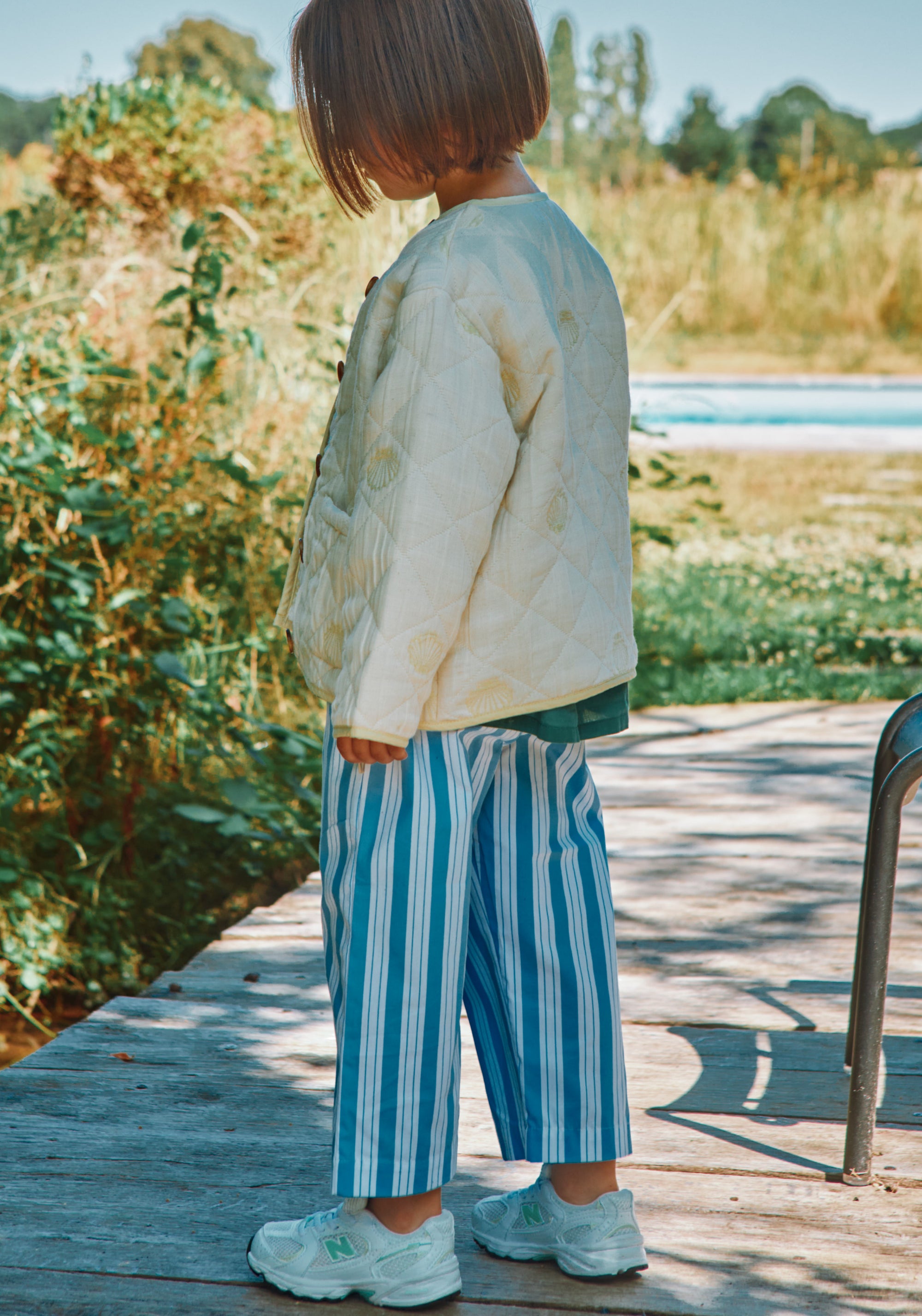 Pantaloni din bumbac - Coing Wide Blue/White Stripes