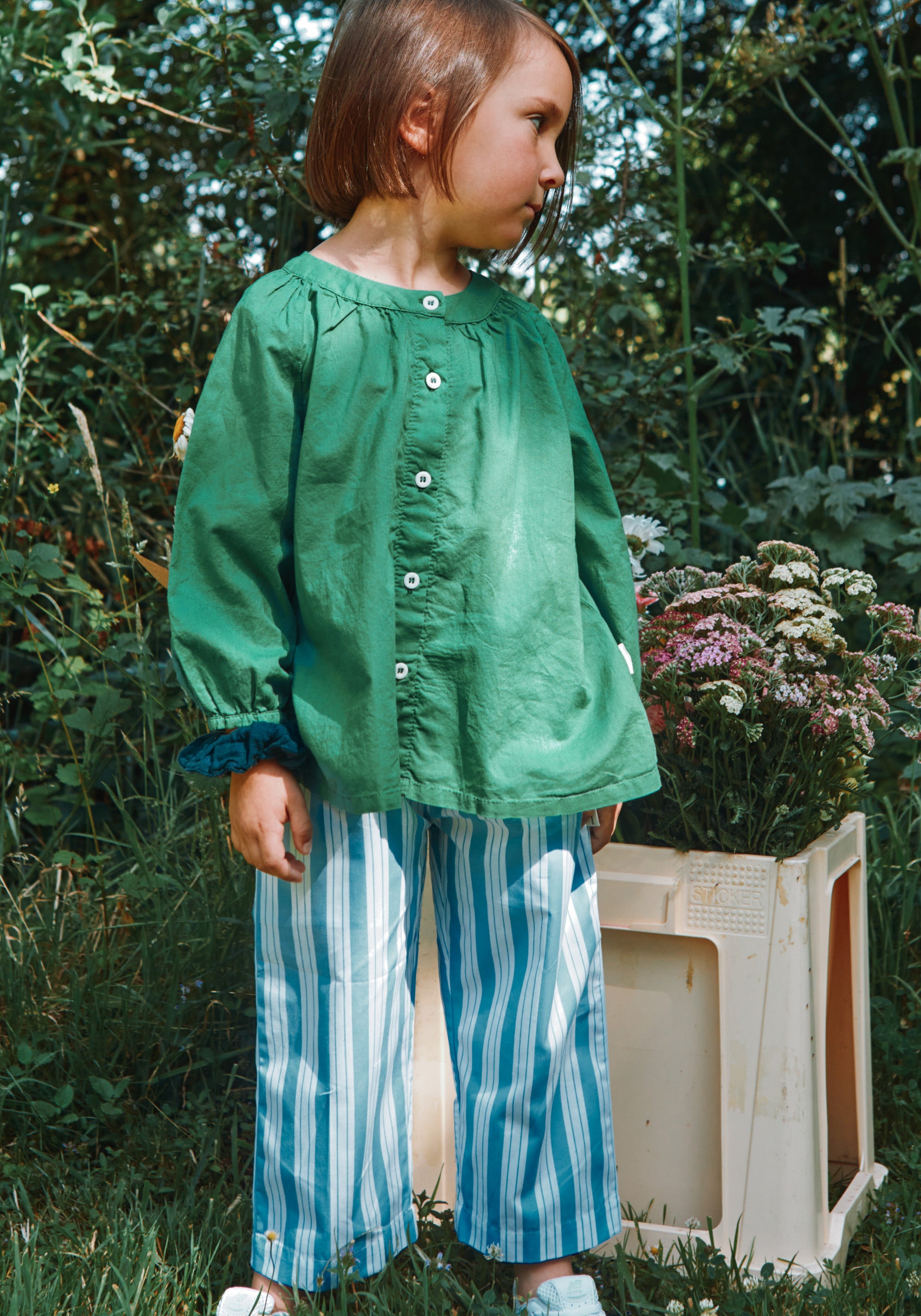 Pantaloni din bumbac - Coing Wide Blue/White Stripes