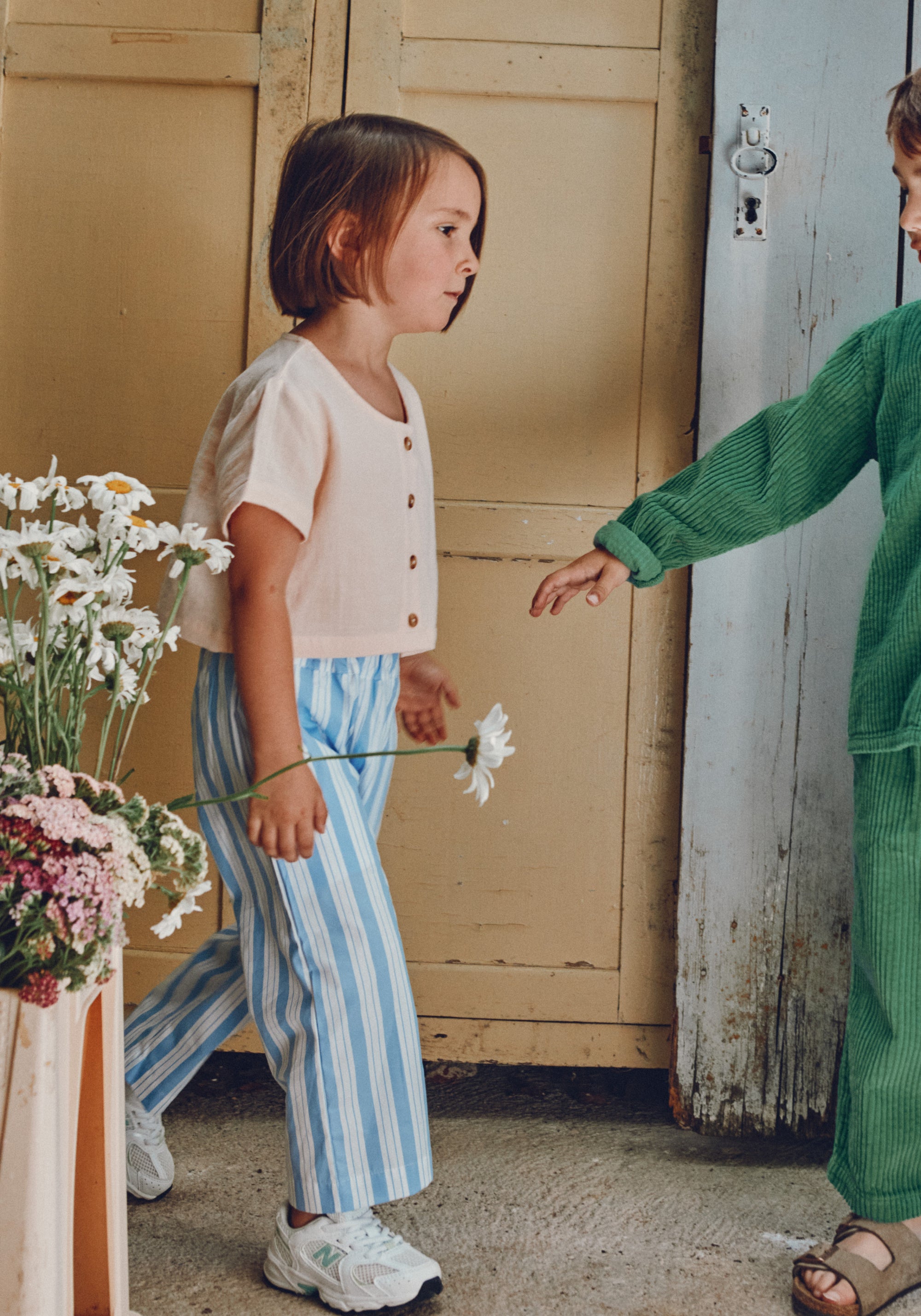 Pantaloni din bumbac - Coing Wide Blue/White Stripes