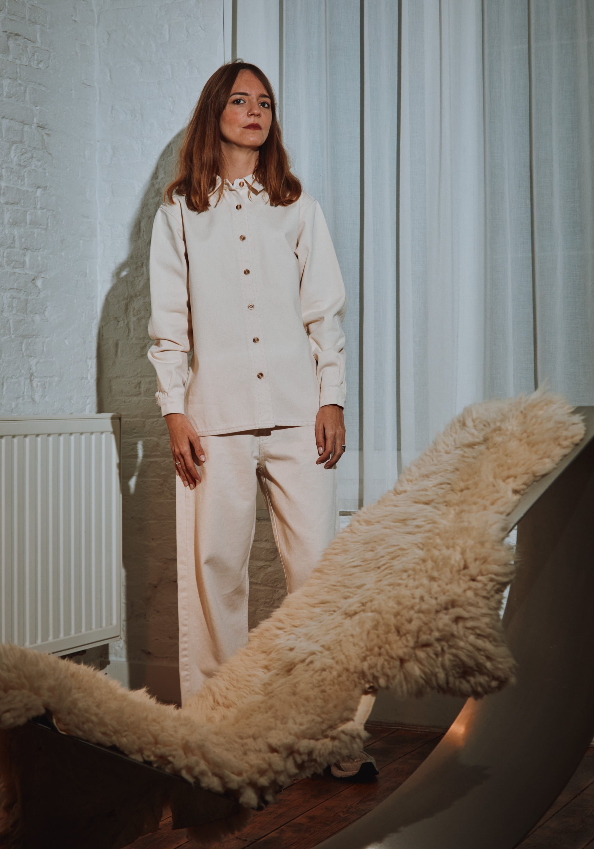 Blugi femei din bumbac - Bergenie Ankle Ecru