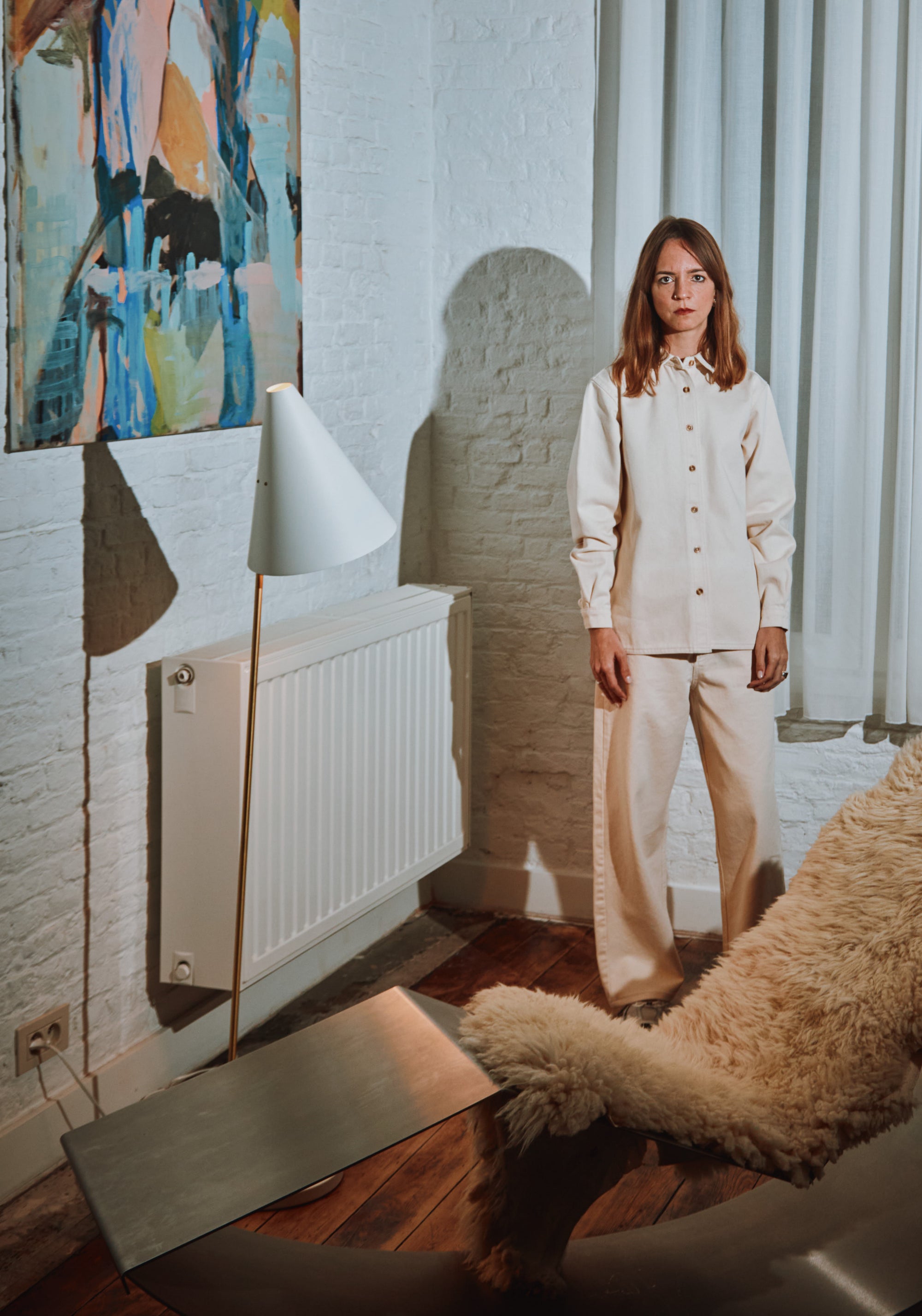 Blugi femei din bumbac - Bergenie Ankle Ecru