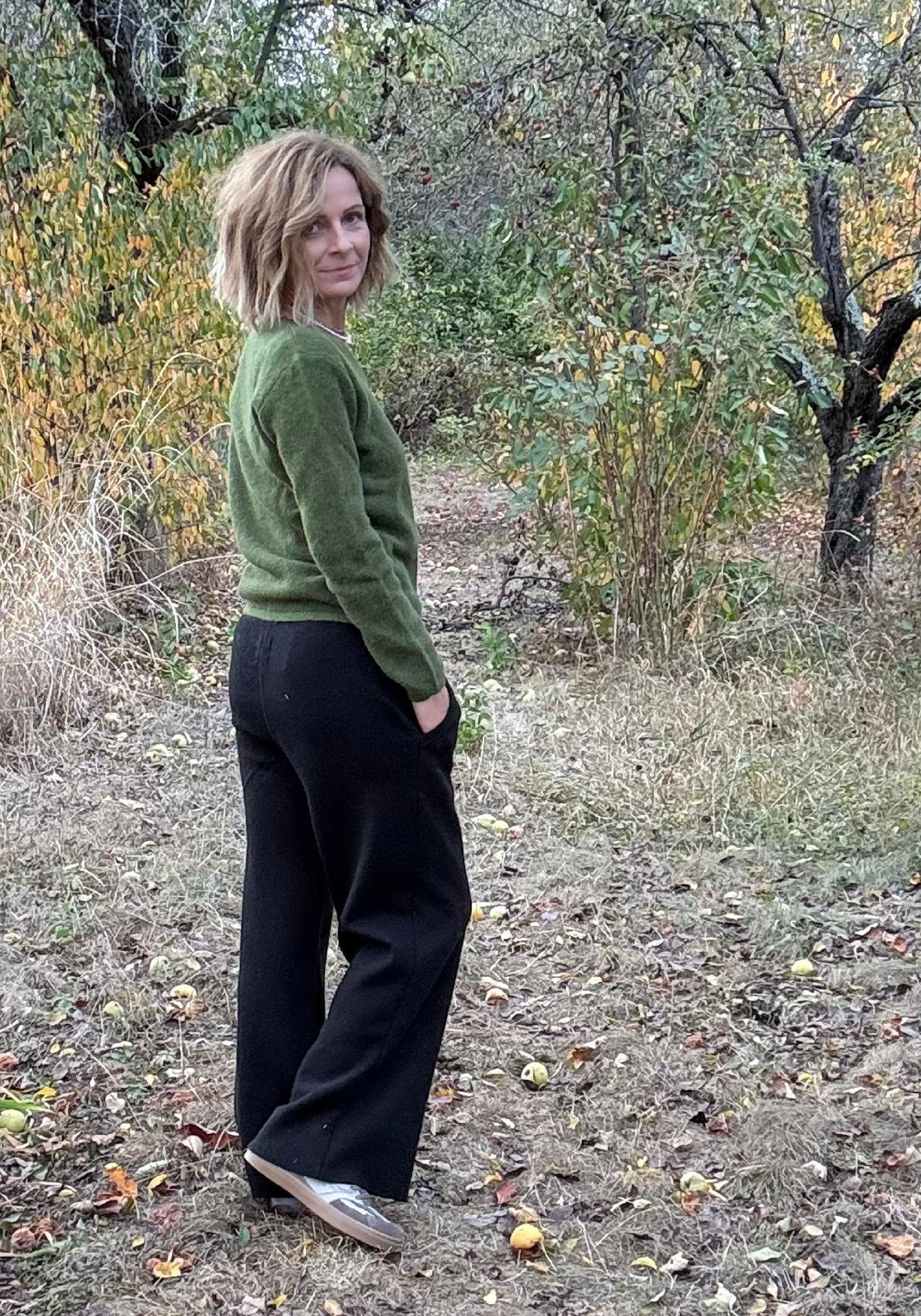 Pantaloni din lână merinos fiartă - Black