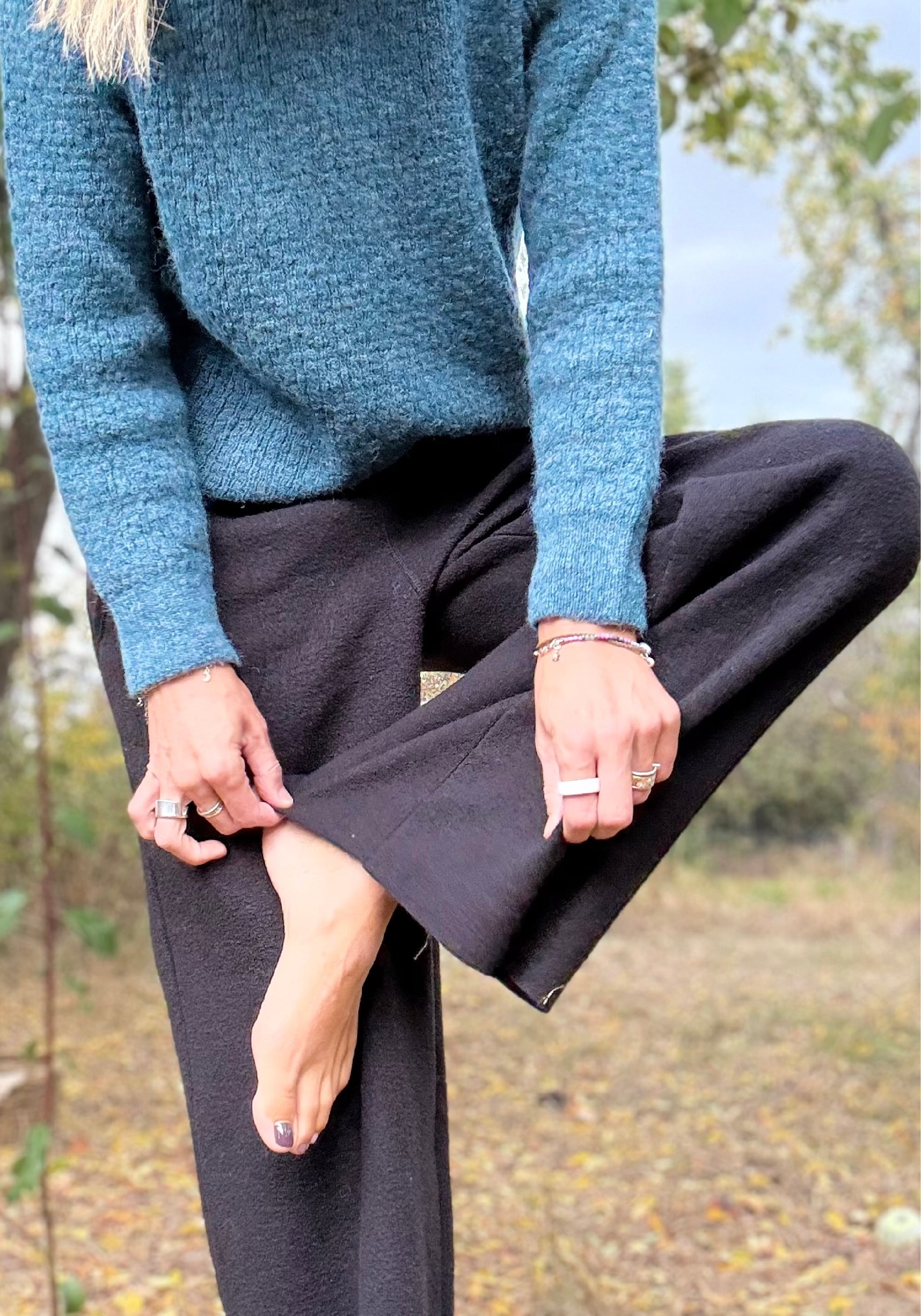 Pantaloni din lână merinos fiartă - Black