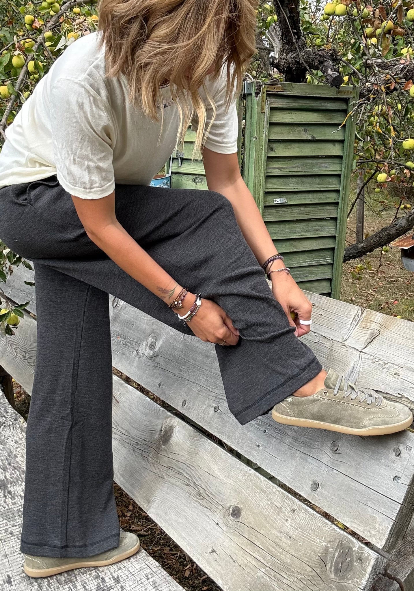 Pantaloni din lână merinos - Karla Anthracite Melange