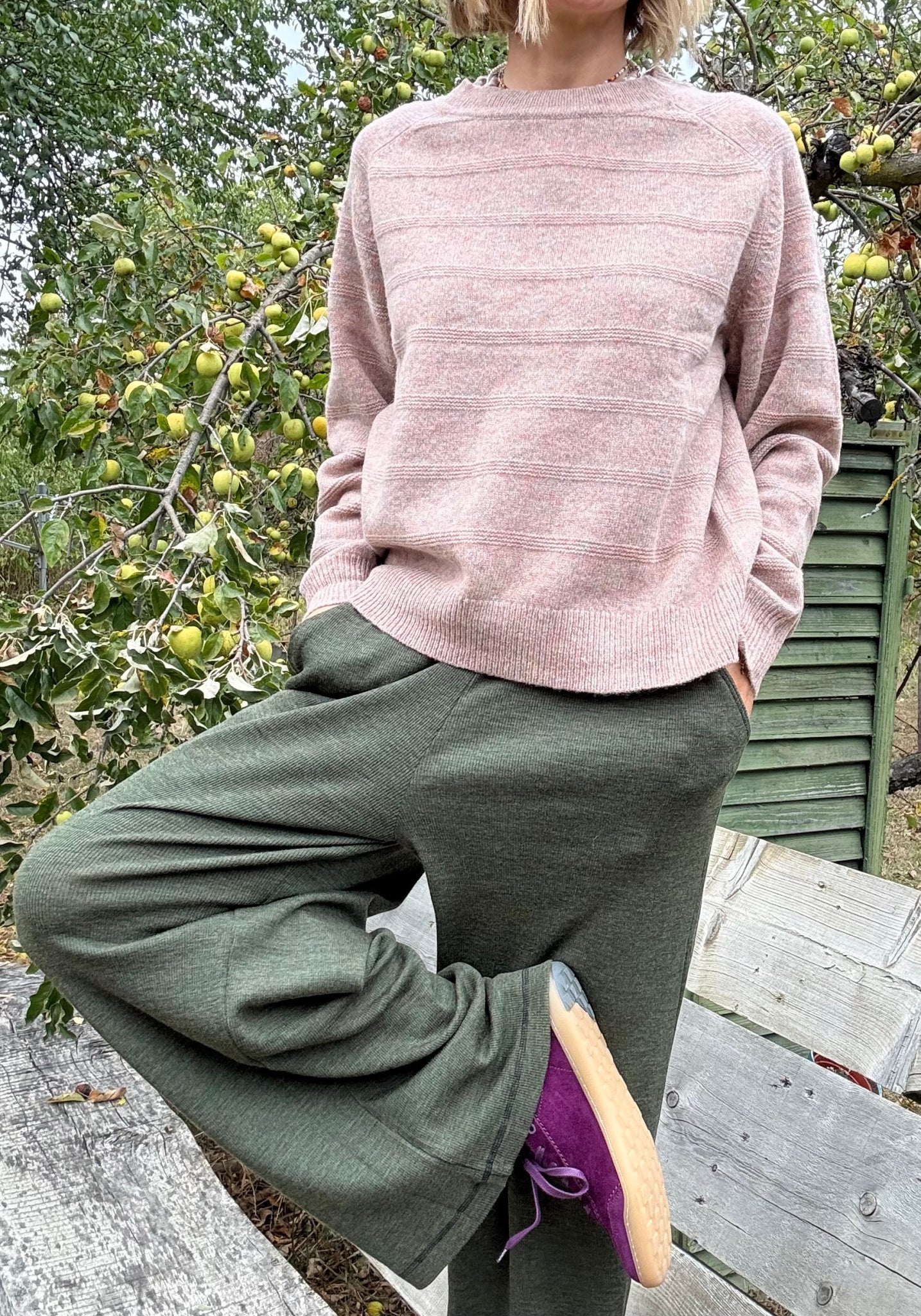 Pantaloni din lână merinos - Karla Pine Melange