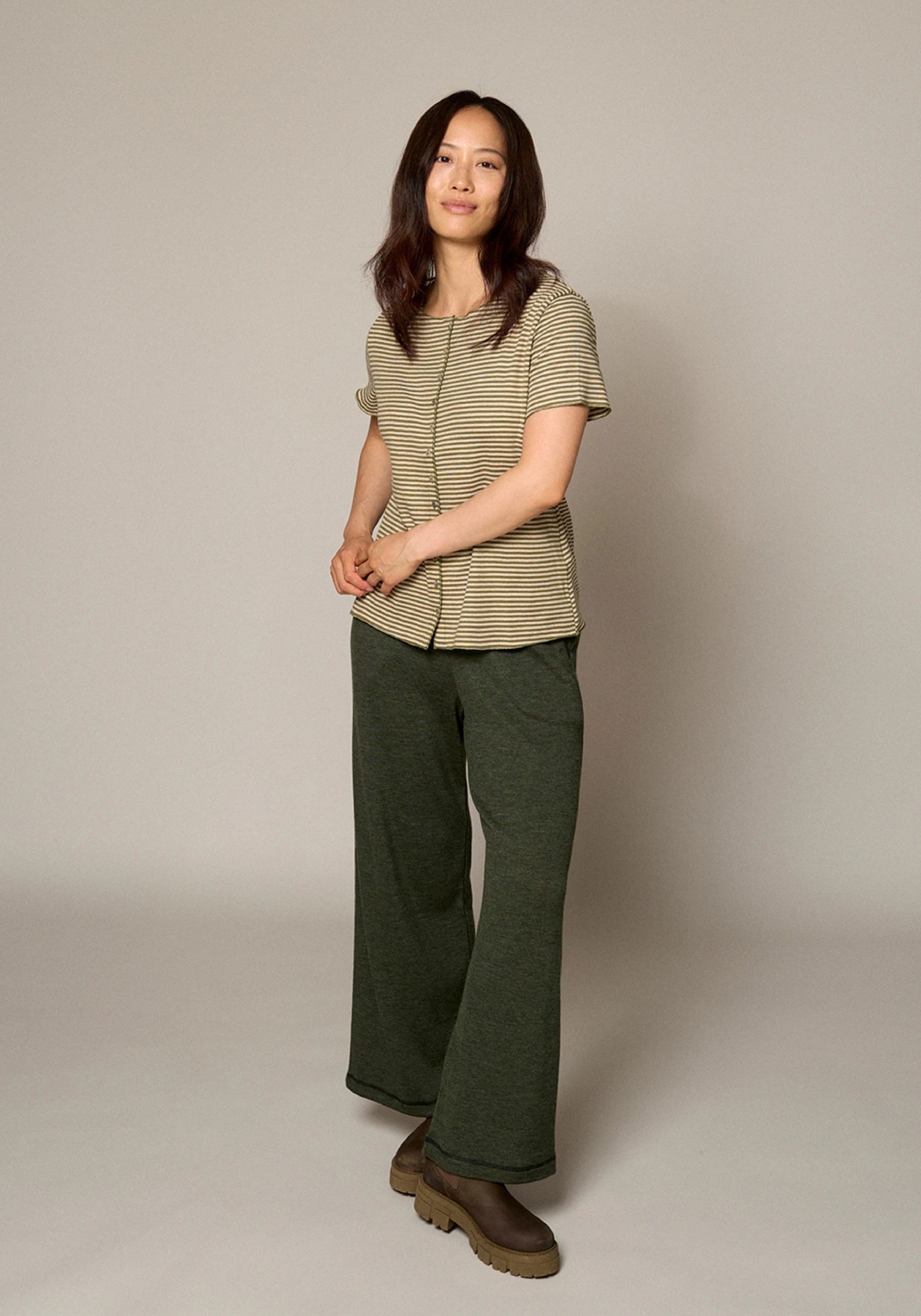 Pantaloni din lână merinos - Pine Melange