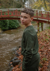 Pantaloni lână merinos - Single Wool Melange Moss Green