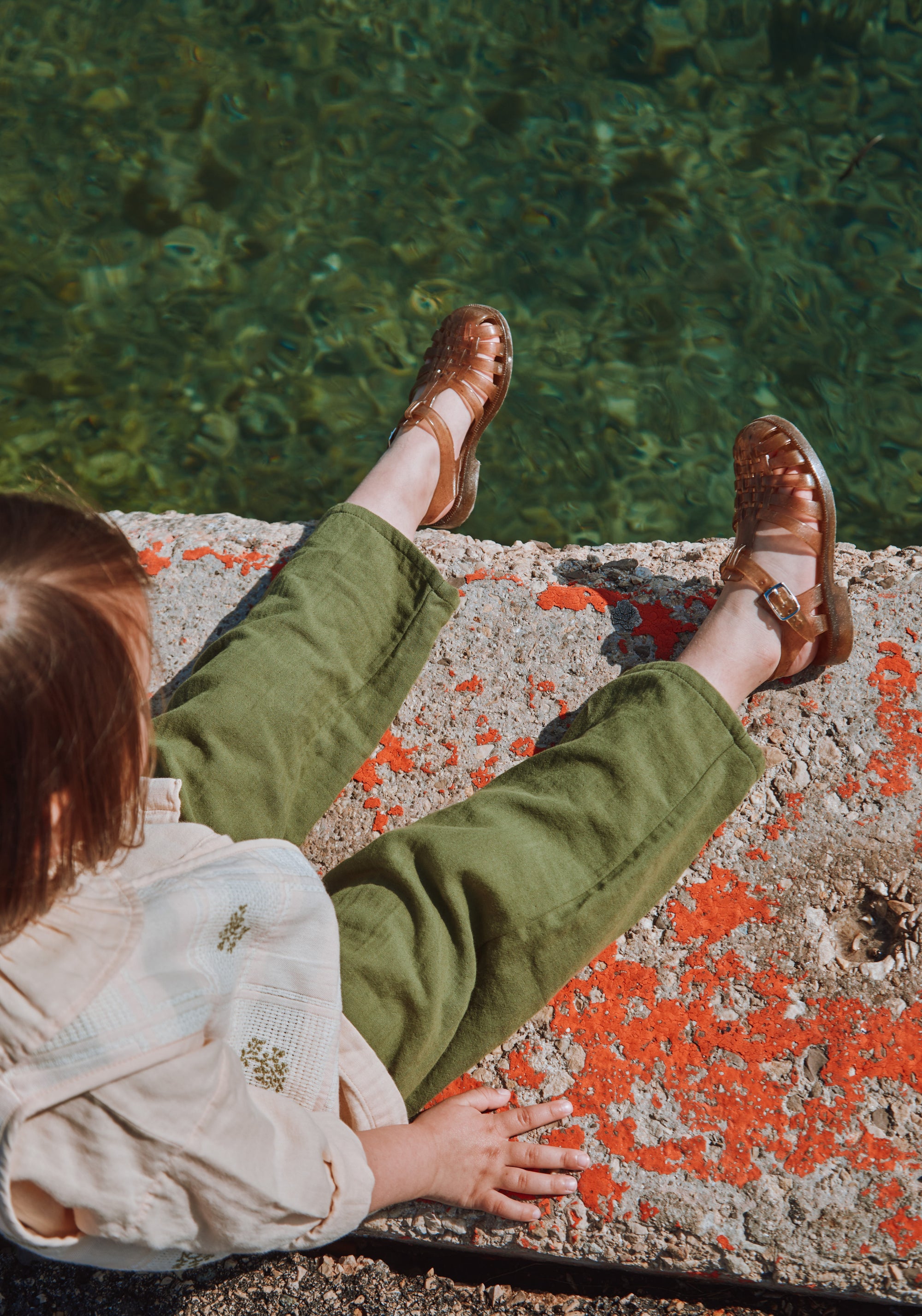 Pantaloni din muselină dublă de bumbac - Adiante Olive Branch