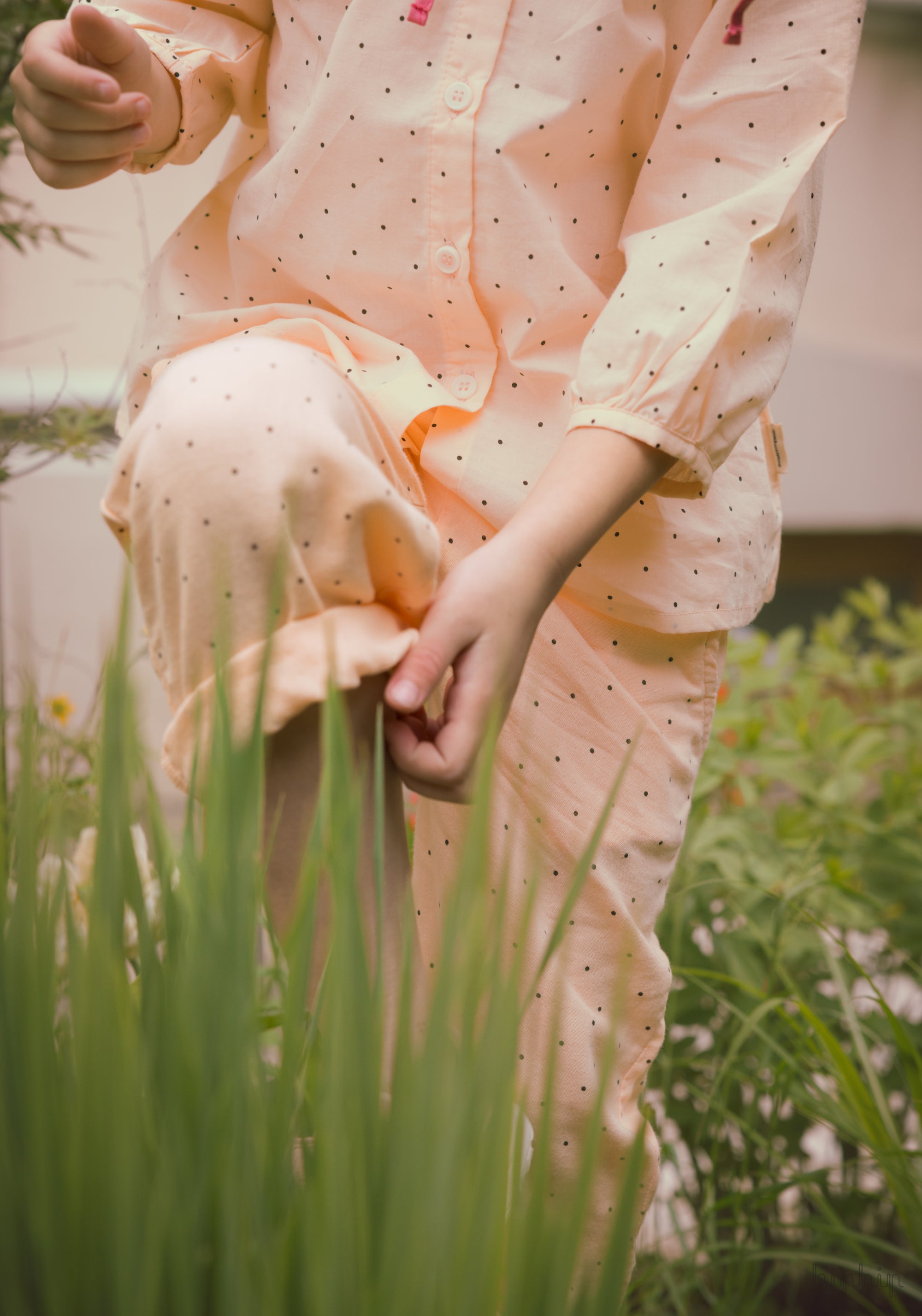 Pantaloni din muselină dublă de bumbac - Pomelos Points Bellini