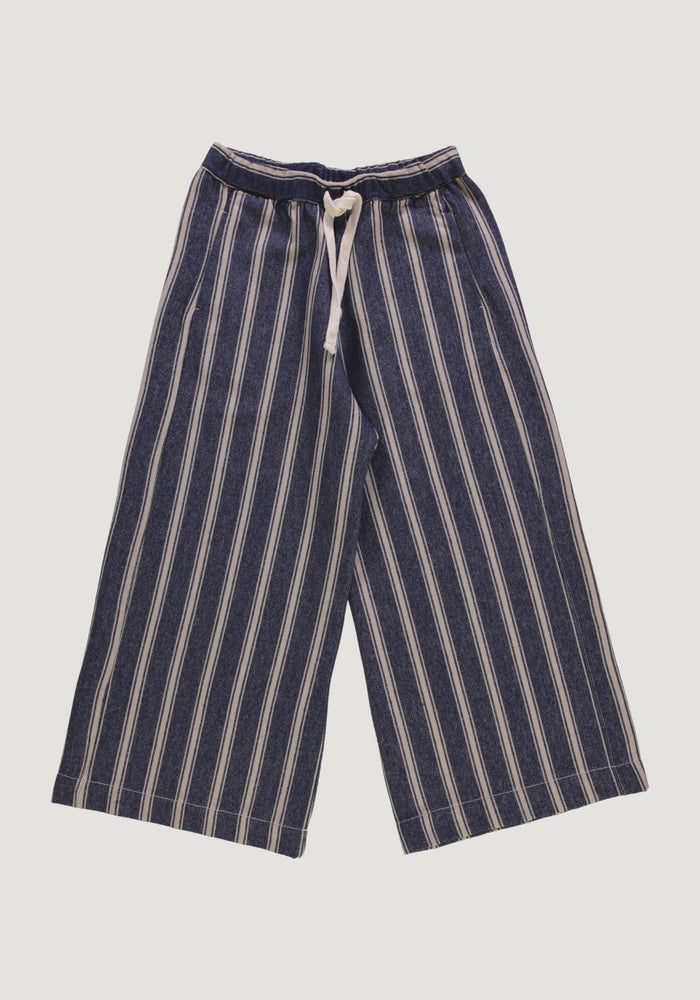 Pantaloni femei din canvas gros de bumbac - Santal Ankle Rayures Bleues