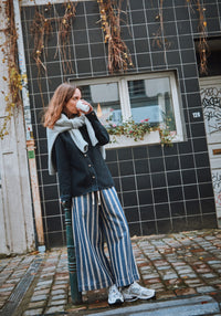 Pantaloni femei din canvas gros de bumbac - Santal Ankle Rayures Bleues